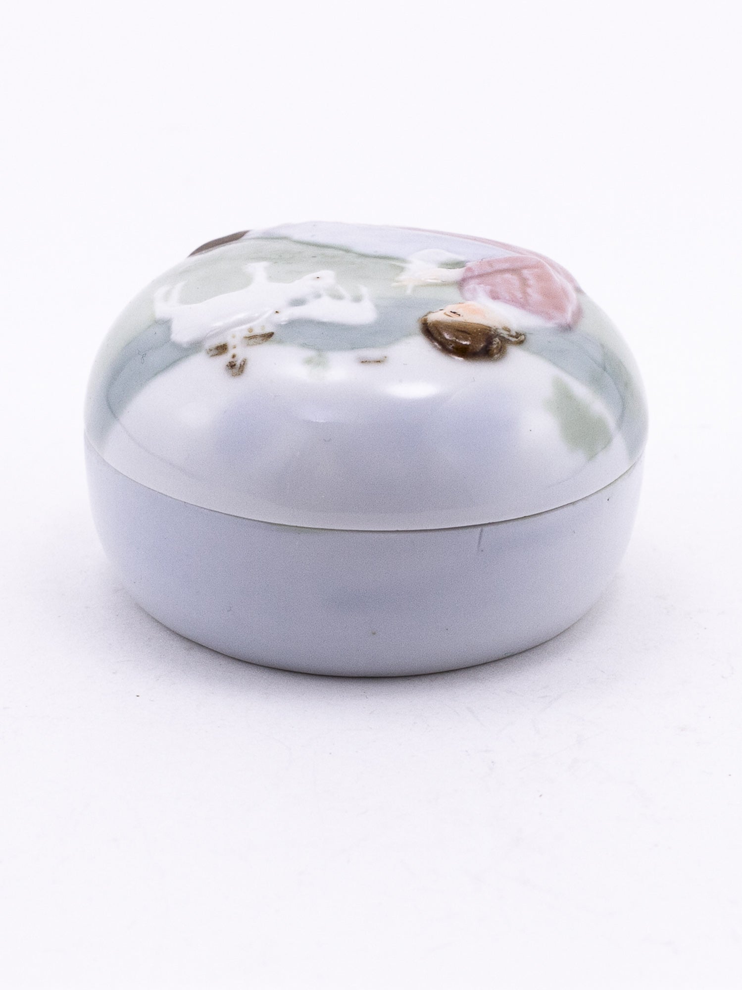Antique Karl Ens Porcelain Trinket Box with Pastoral Scene, Circa 1900–1919
