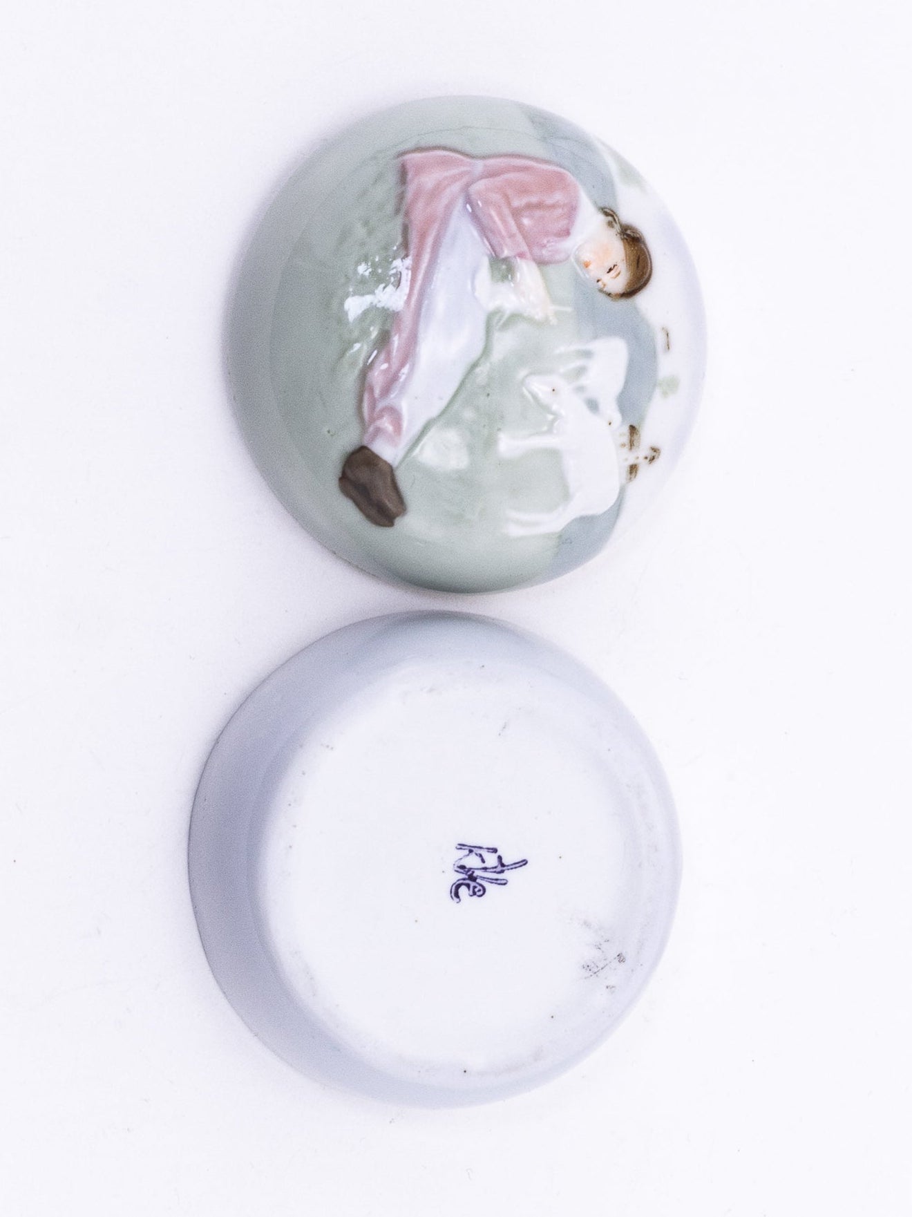Antique Karl Ens Porcelain Trinket Box with Pastoral Scene, Circa 1900–1919