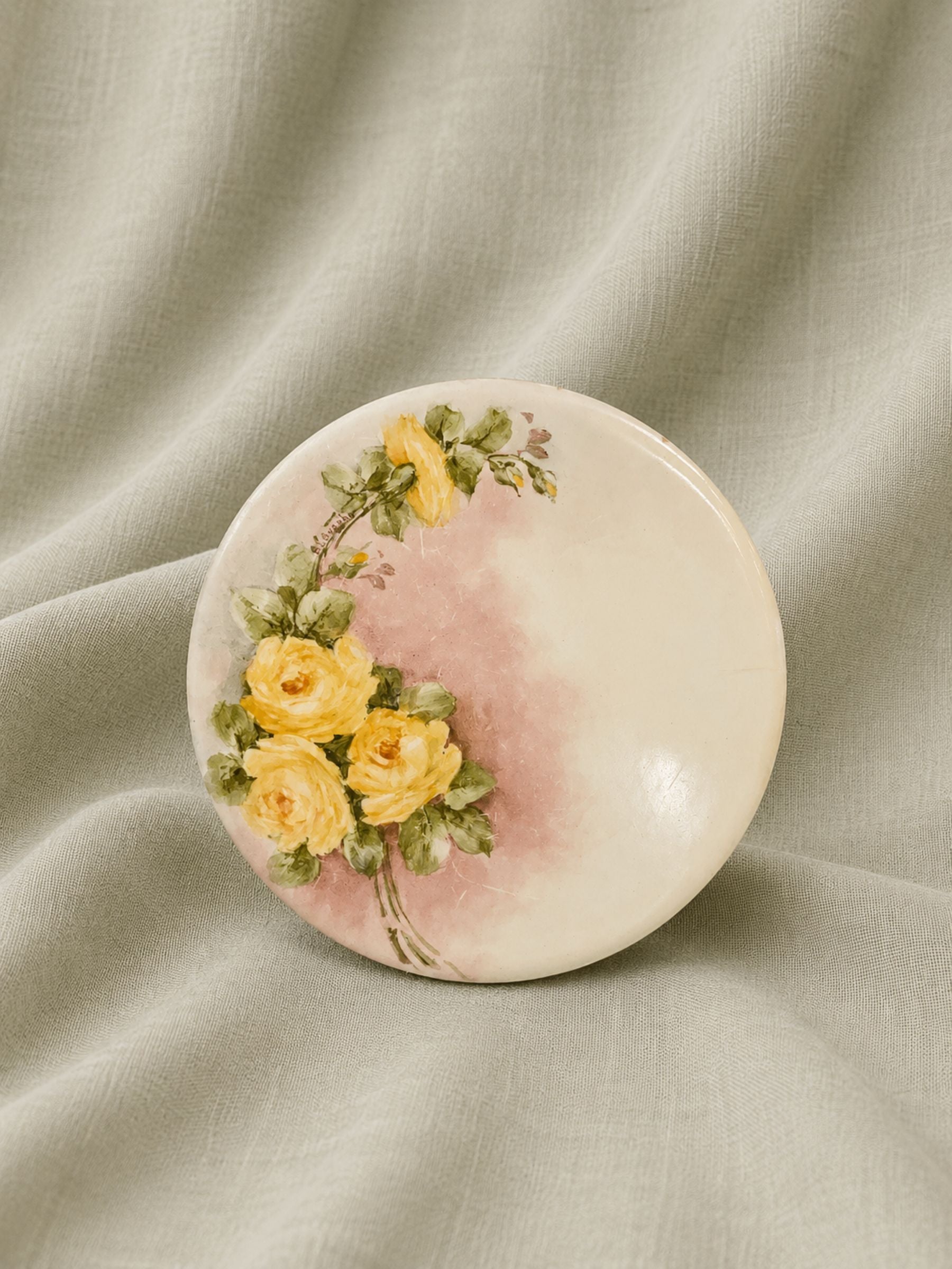 Vintage Hand Painted Porcelain Trivet, Artist Signed Emma Beguhn C.1930.