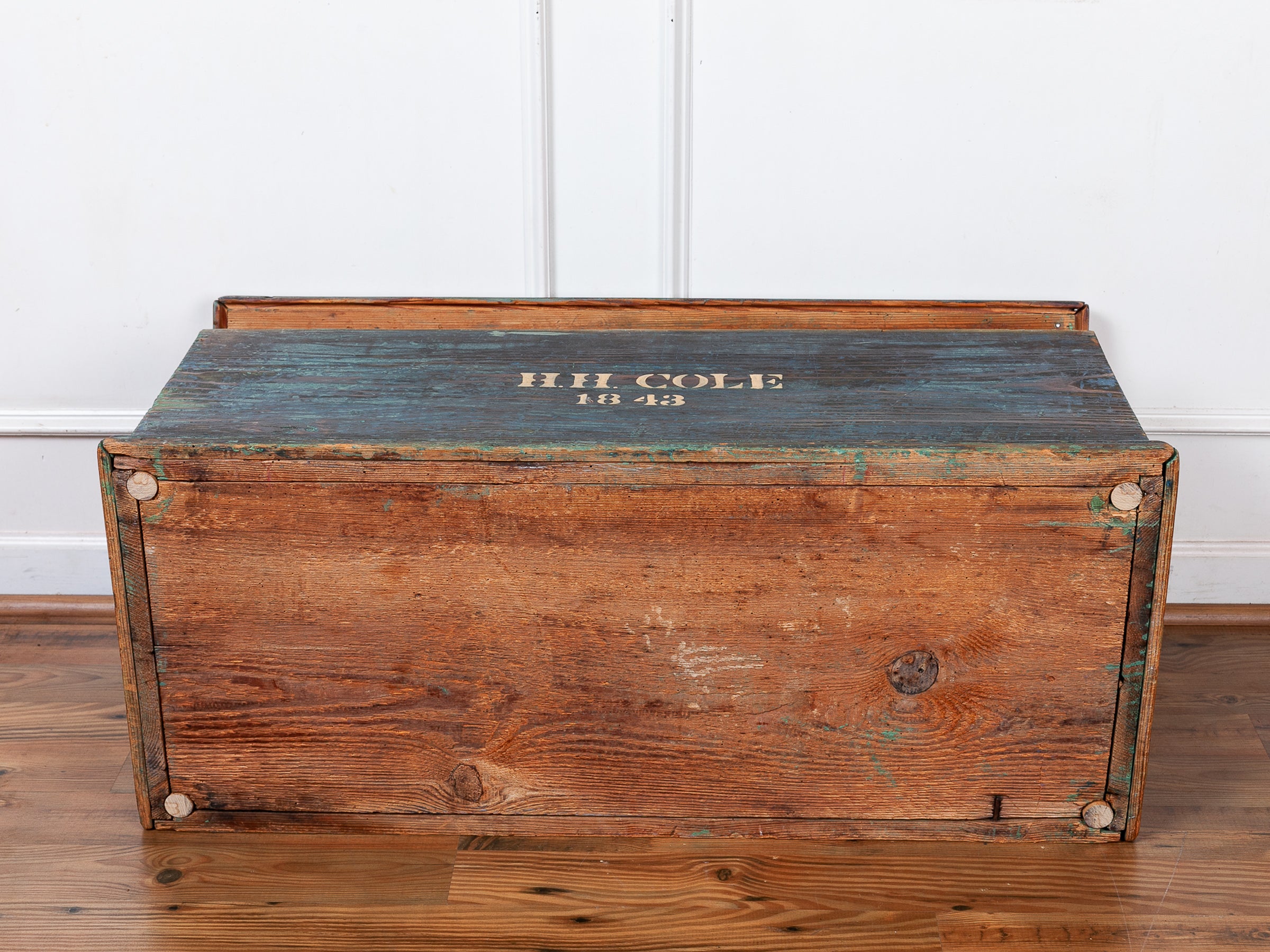Painted Pine Folk Art Ship Chest Depicting the H.H. Cole, 1843