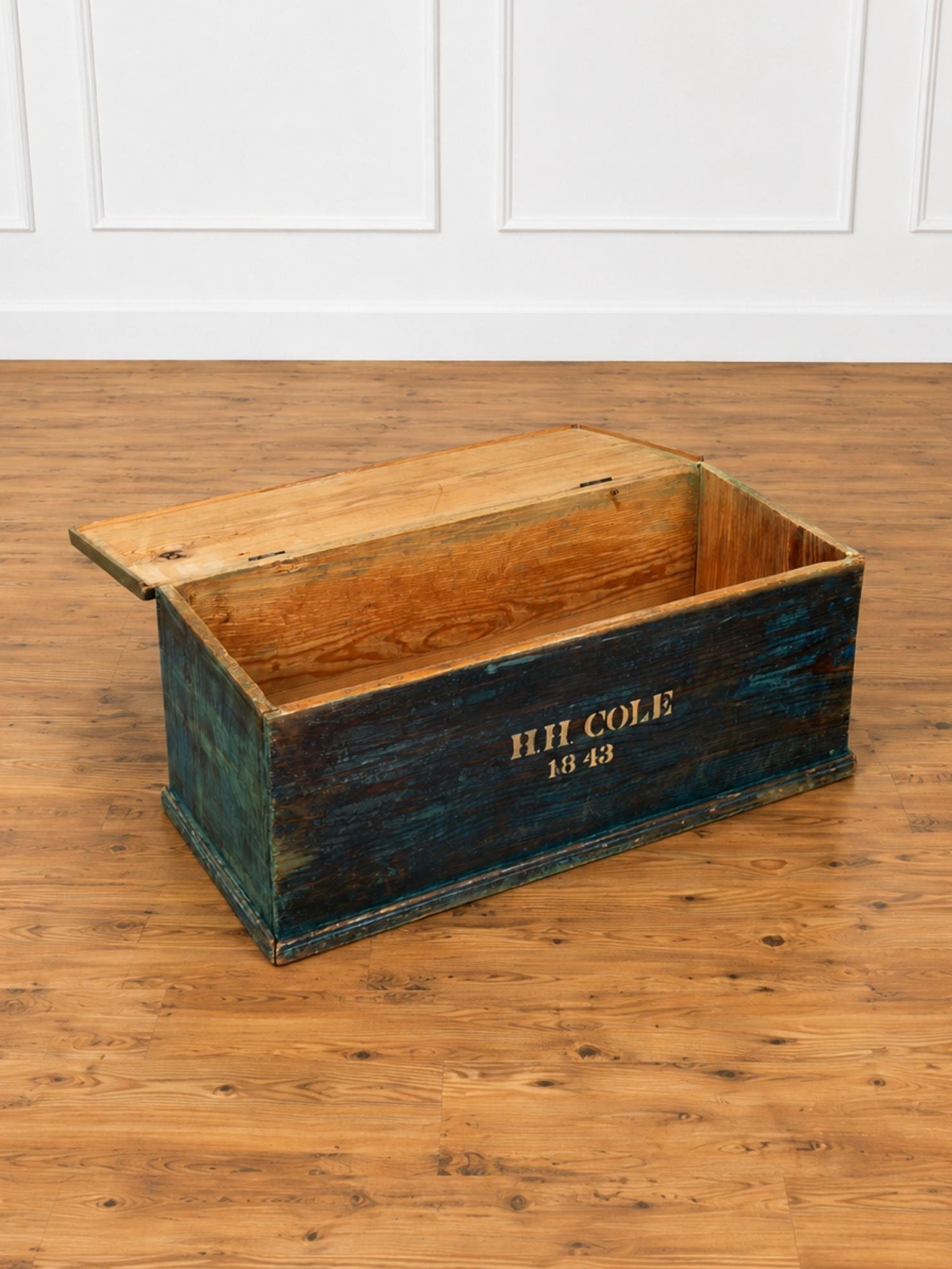 Painted Pine Folk Art Ship Chest Depicting the H.H. Cole, 1843