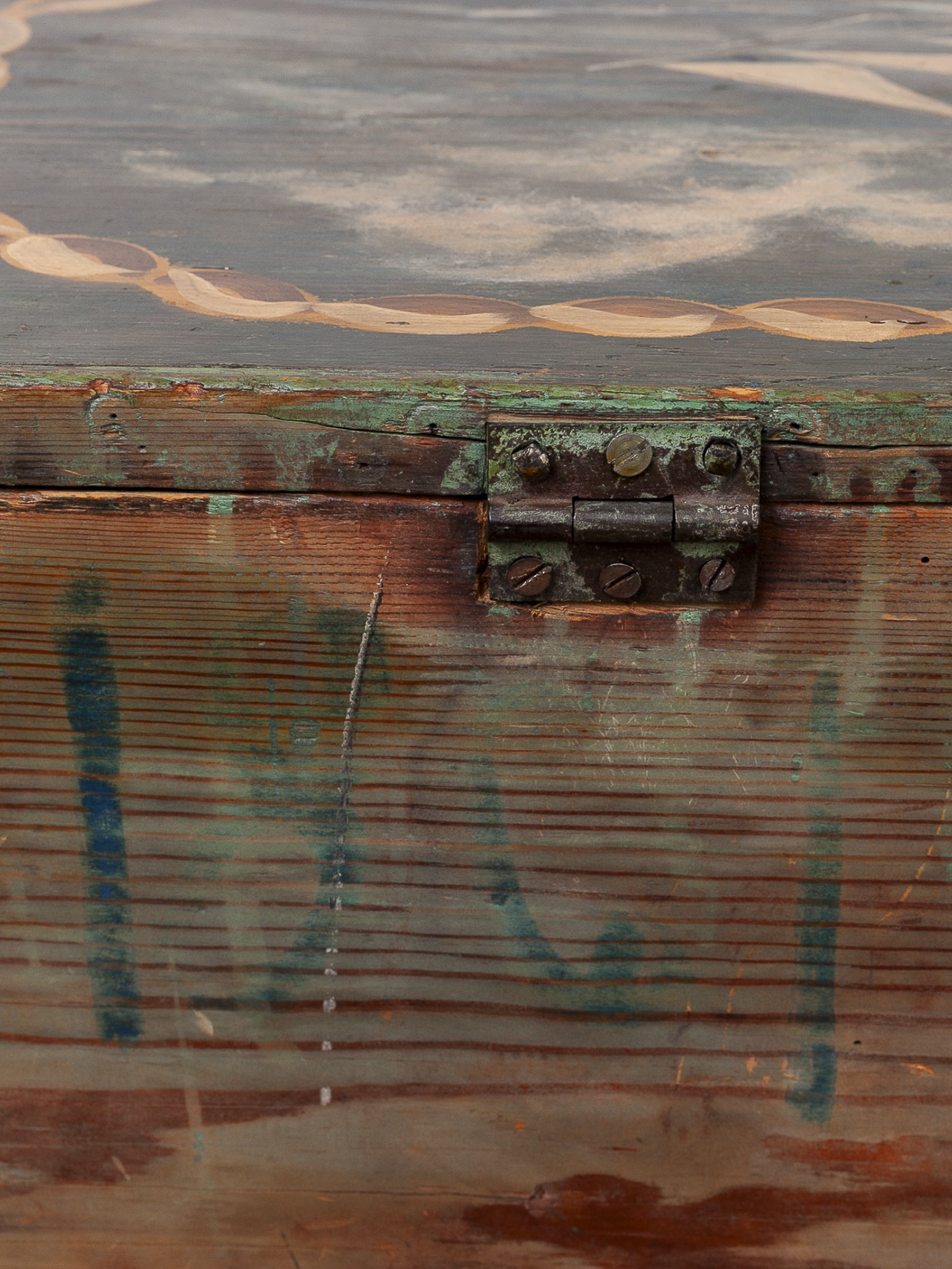 Painted Pine Folk Art Ship Chest Depicting the H.H. Cole, 1843