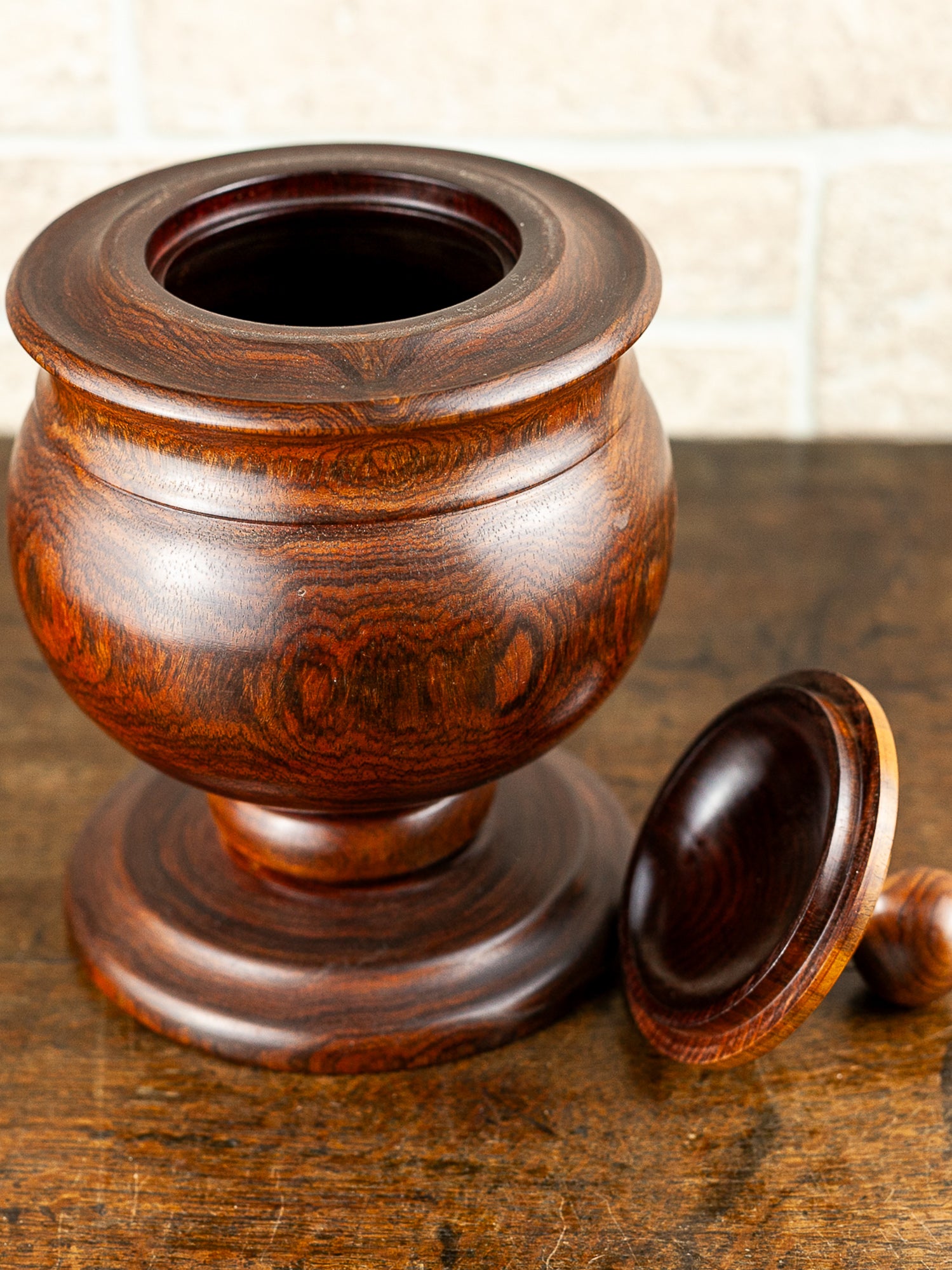 Mid-Century Solid Walnut Lidded Urn or Tobacco Jar