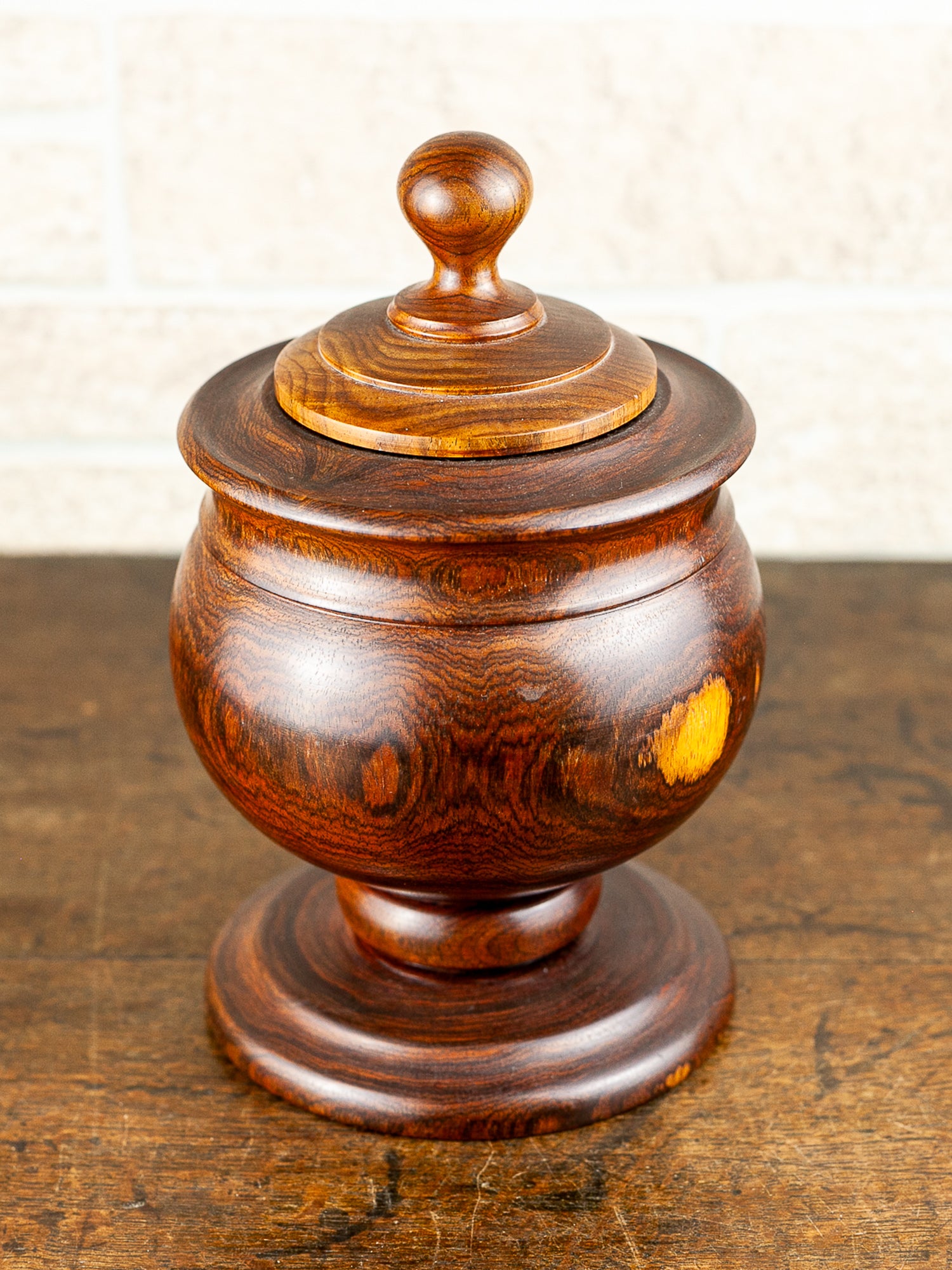 Mid-Century Solid Walnut Lidded Urn or Tobacco Jar