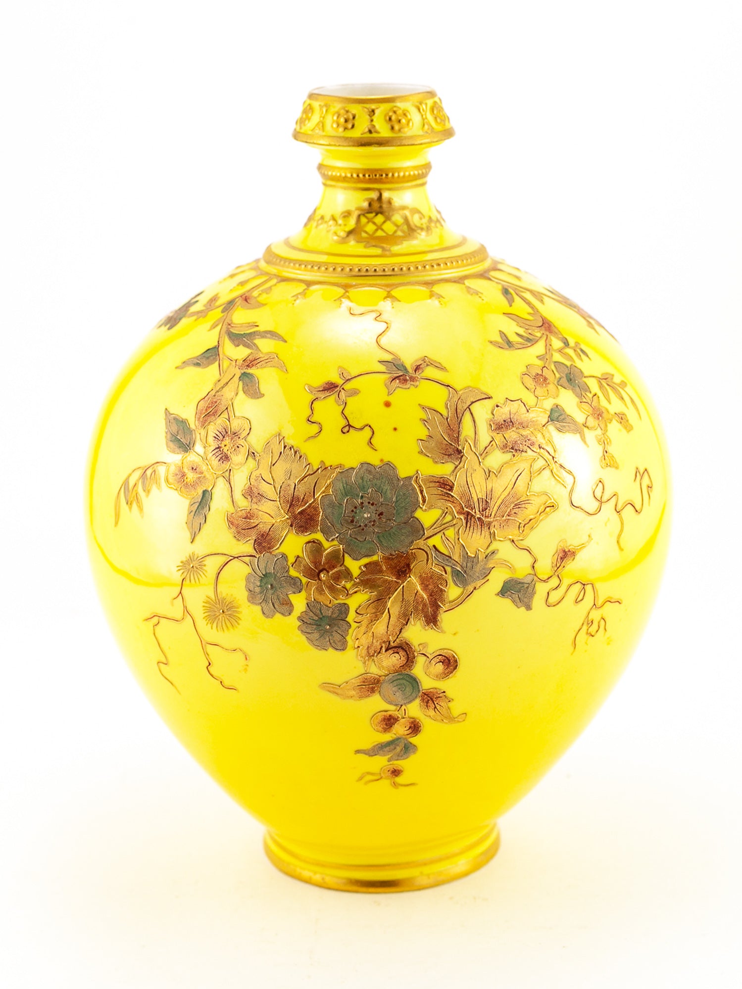 Rare Antique Royal Crown Derby Yellow Porcelain Vase, Circa 1891