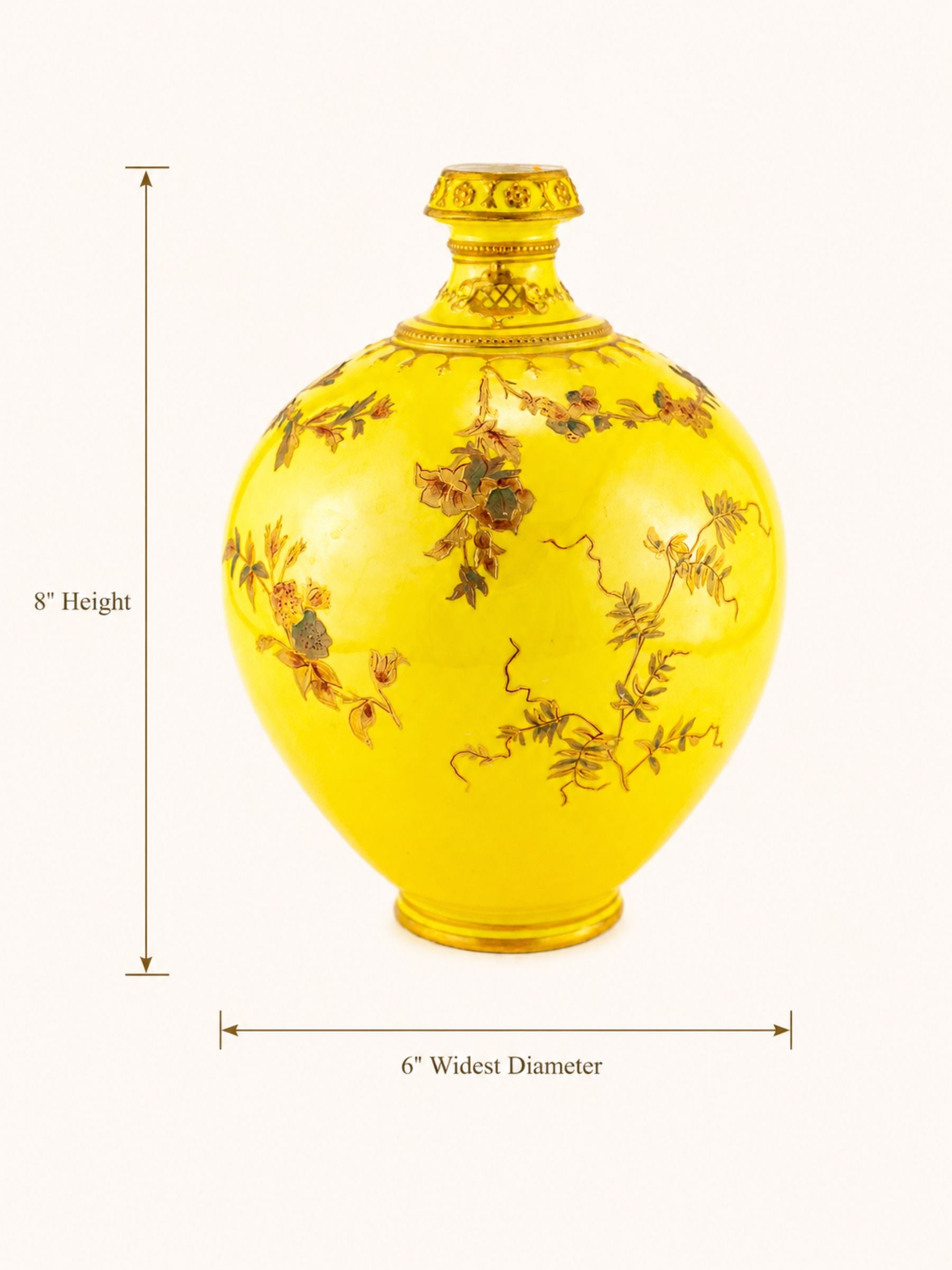Rare Antique Royal Crown Derby Yellow Porcelain Vase, Circa 1891