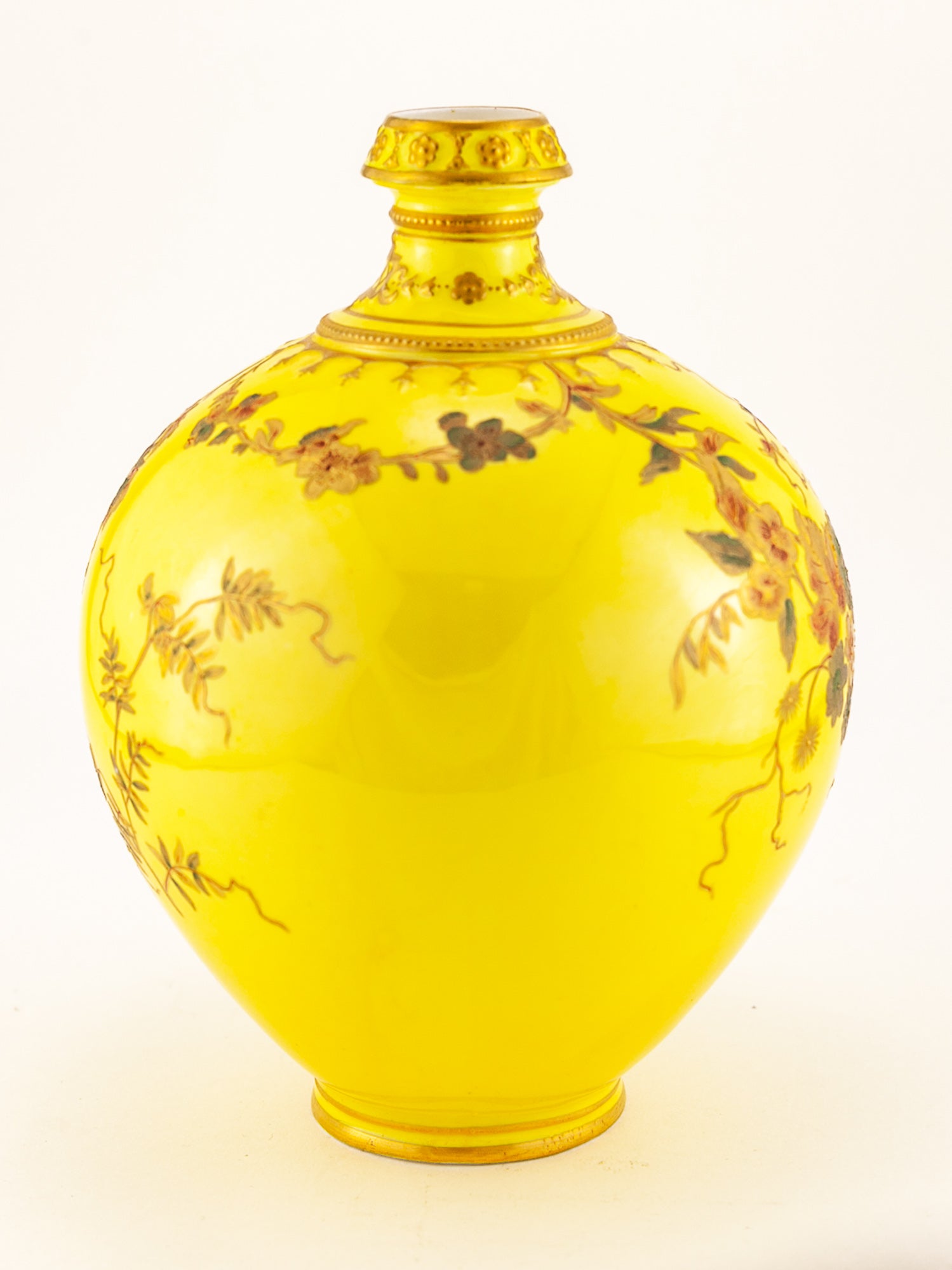 Rare Antique Royal Crown Derby Yellow Porcelain Vase, Circa 1891