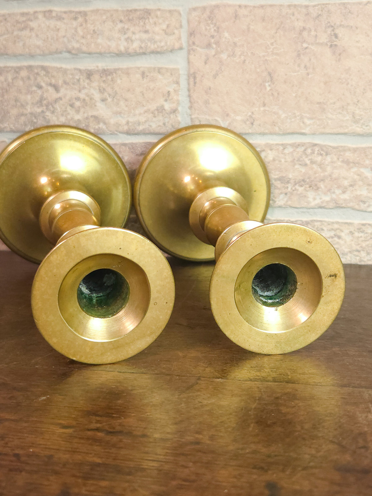 Pair of Antique Victorian Solid Brass Candlesticks with Turned Baluster Stems