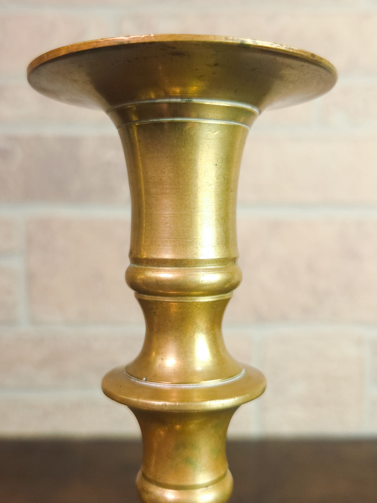Pair of Antique Victorian Solid Brass Candlesticks with Turned Baluster Stems