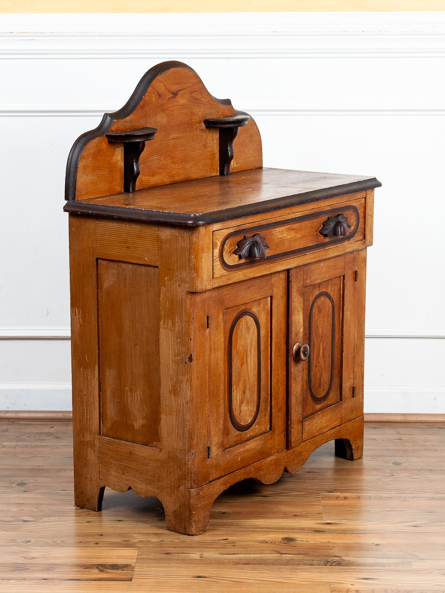 Antique 19th Century Pine Washstand with Painted Cupboard Doors