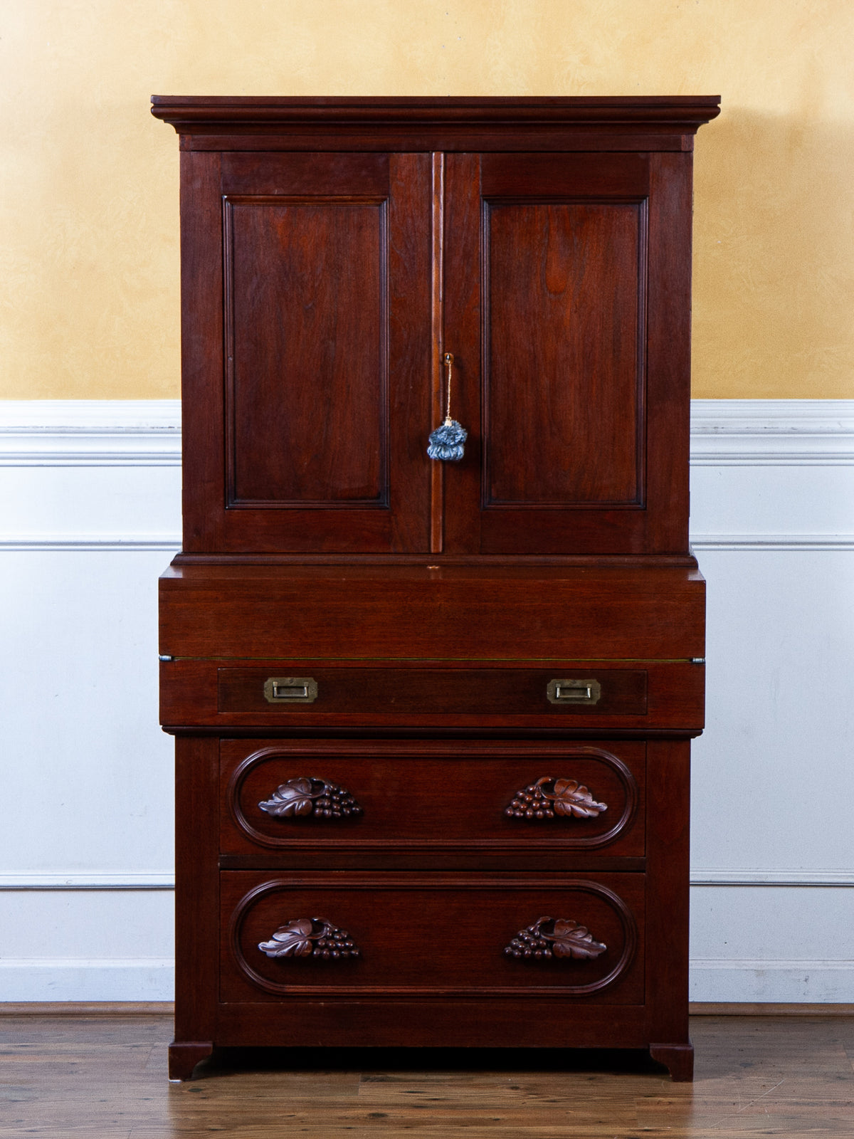 19th Century American Mahogany Secretary Desk with Blind Cupboard Top