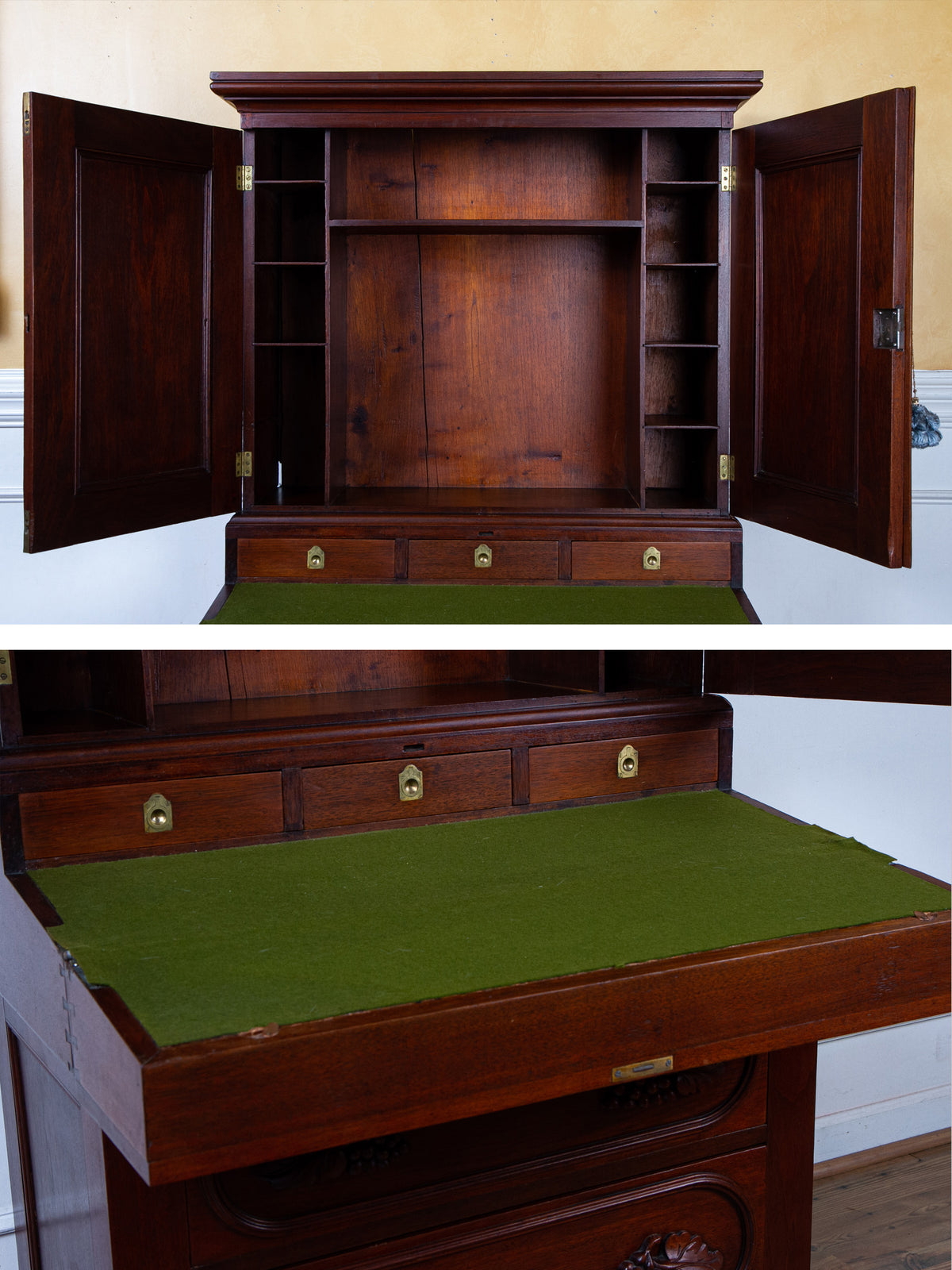 19th Century American Mahogany Secretary Desk with Blind Cupboard Top