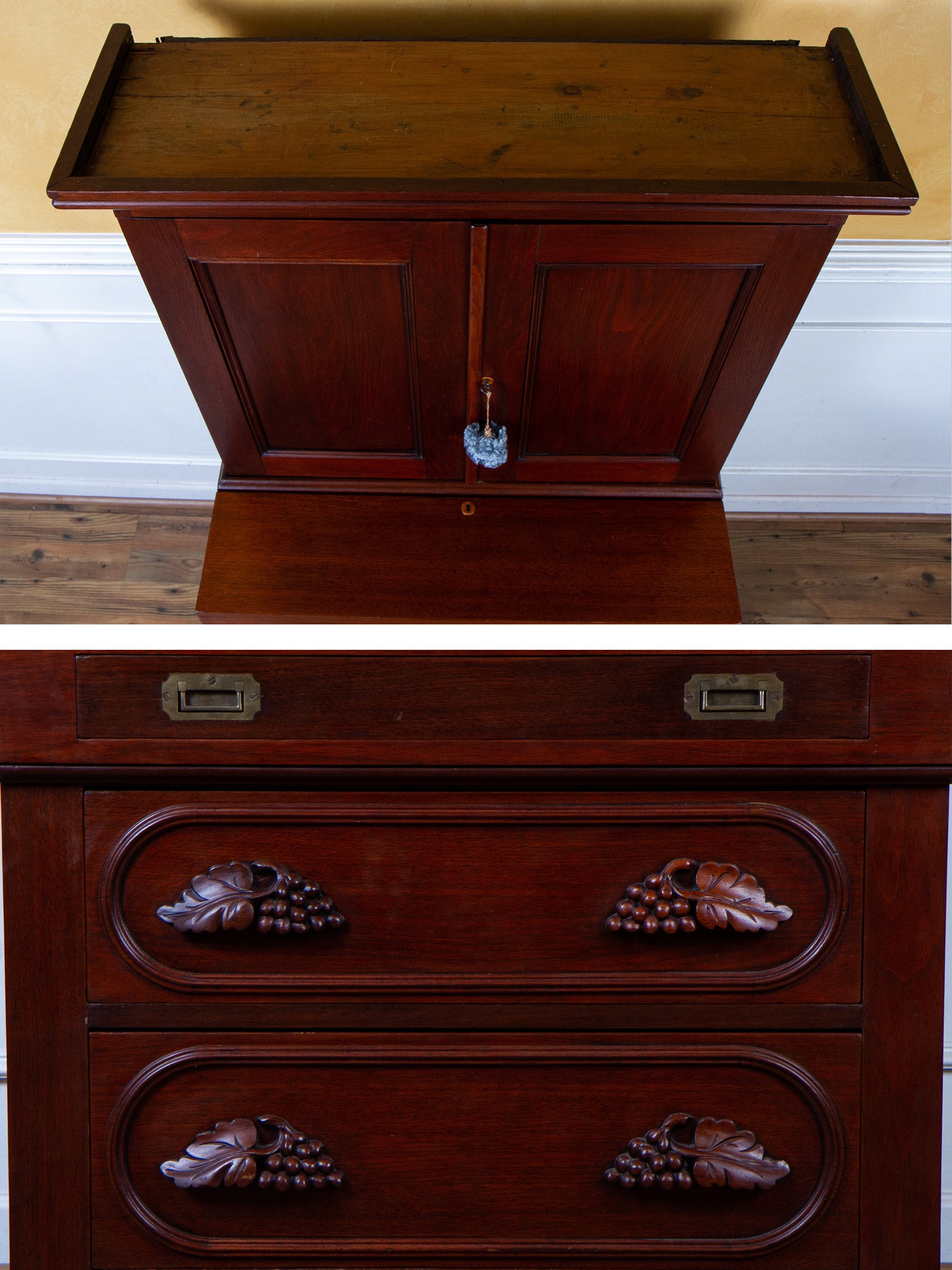 19th Century American Mahogany Secretary Desk with Blind Cupboard Top