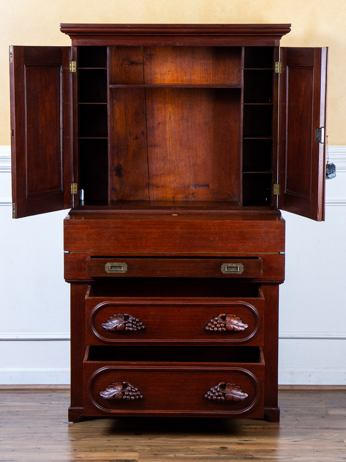 19th Century American Mahogany Secretary Desk with Blind Cupboard Top