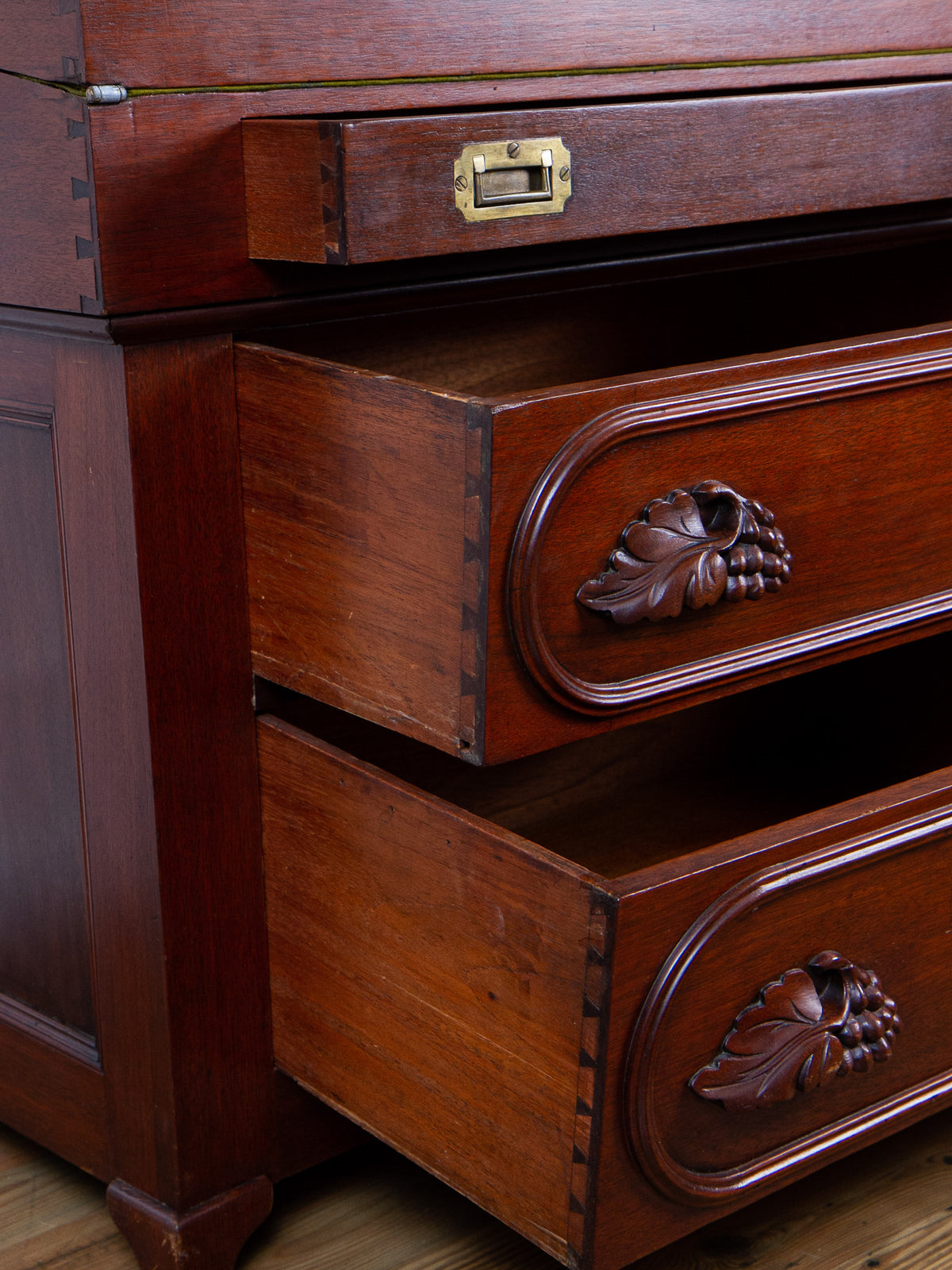 19th Century American Mahogany Secretary Desk with Blind Cupboard Top