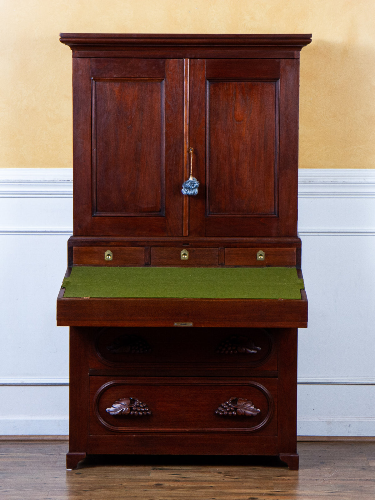 19th Century American Mahogany Secretary Desk with Blind Cupboard Top