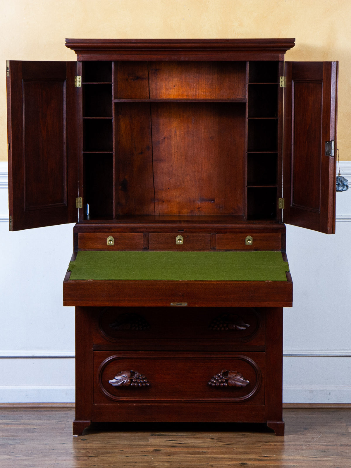 19th Century American Mahogany Secretary Desk with Blind Cupboard Top