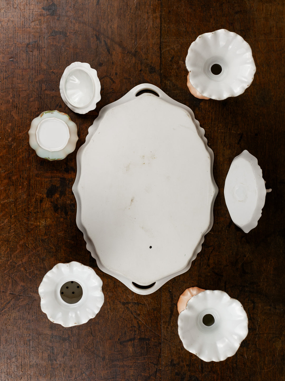 Victorian Art Nouveau Seven-Piece Porcelain Vanity Set