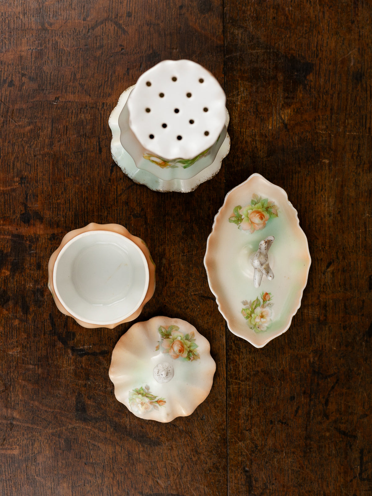 Victorian Art Nouveau Seven-Piece Porcelain Vanity Set