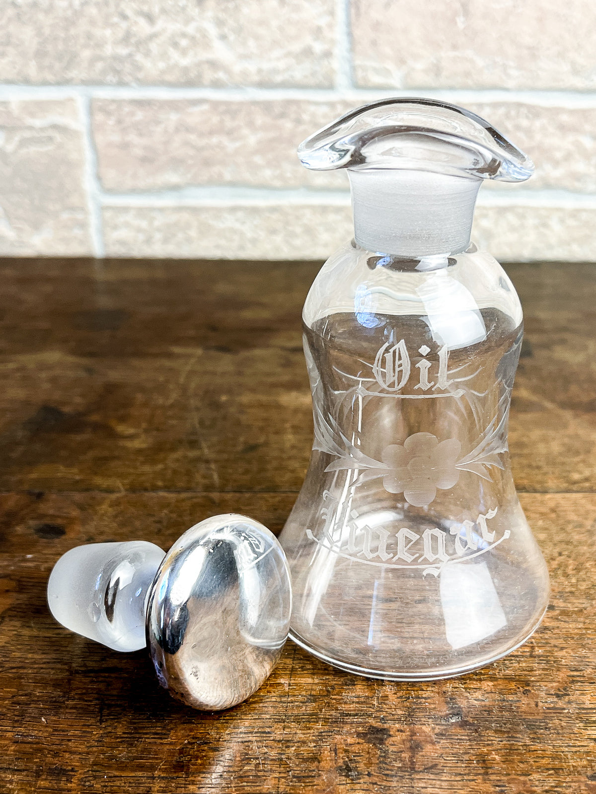 R. Wallace Sterling Silver & Etched Glass Oil and Vinegar Bottle, c.1910