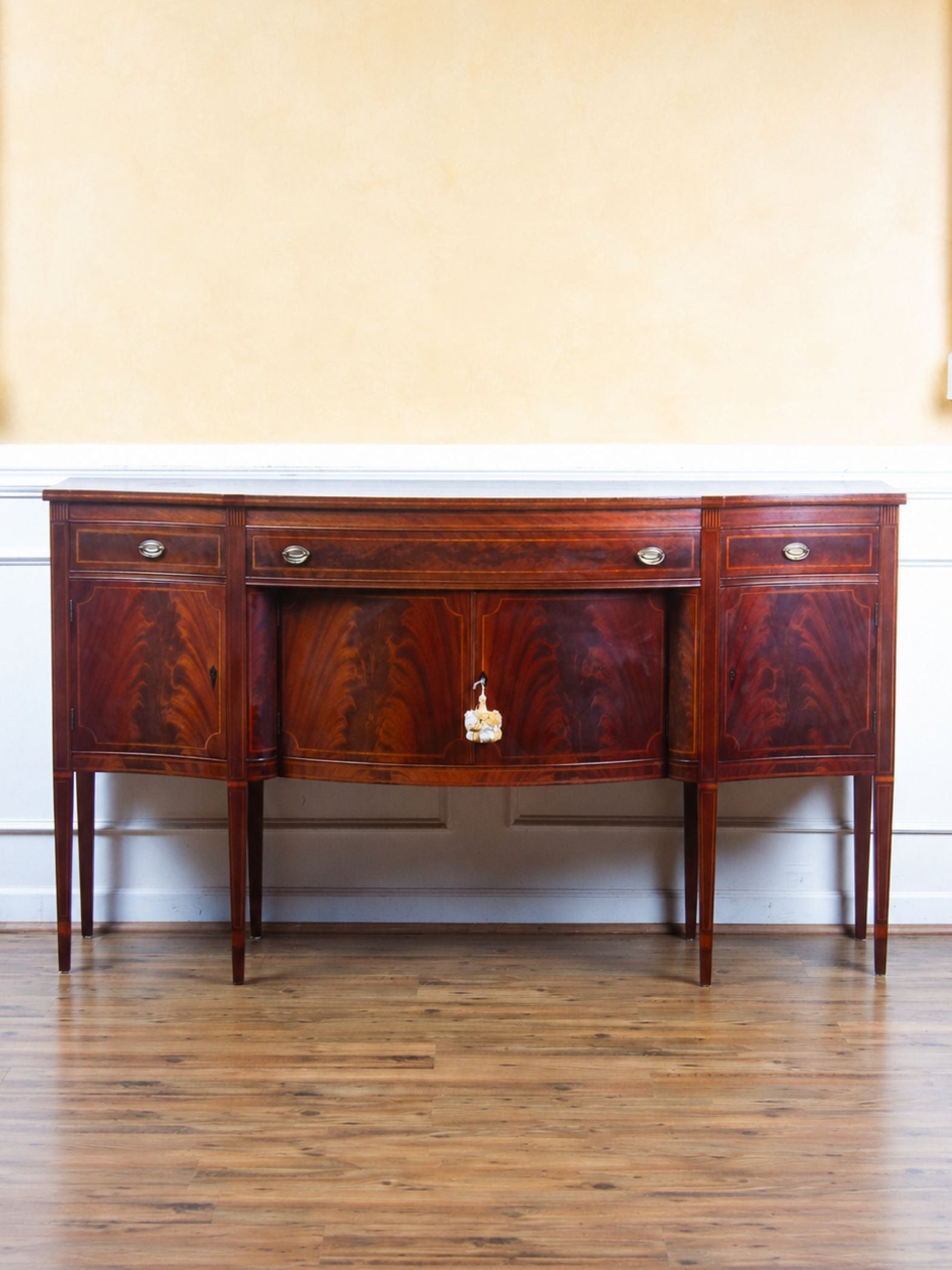 Large Antique Federal Style Inlaid Flame Mahogany Sideboard, Williams-Kimp, Grand Rapids, MI.