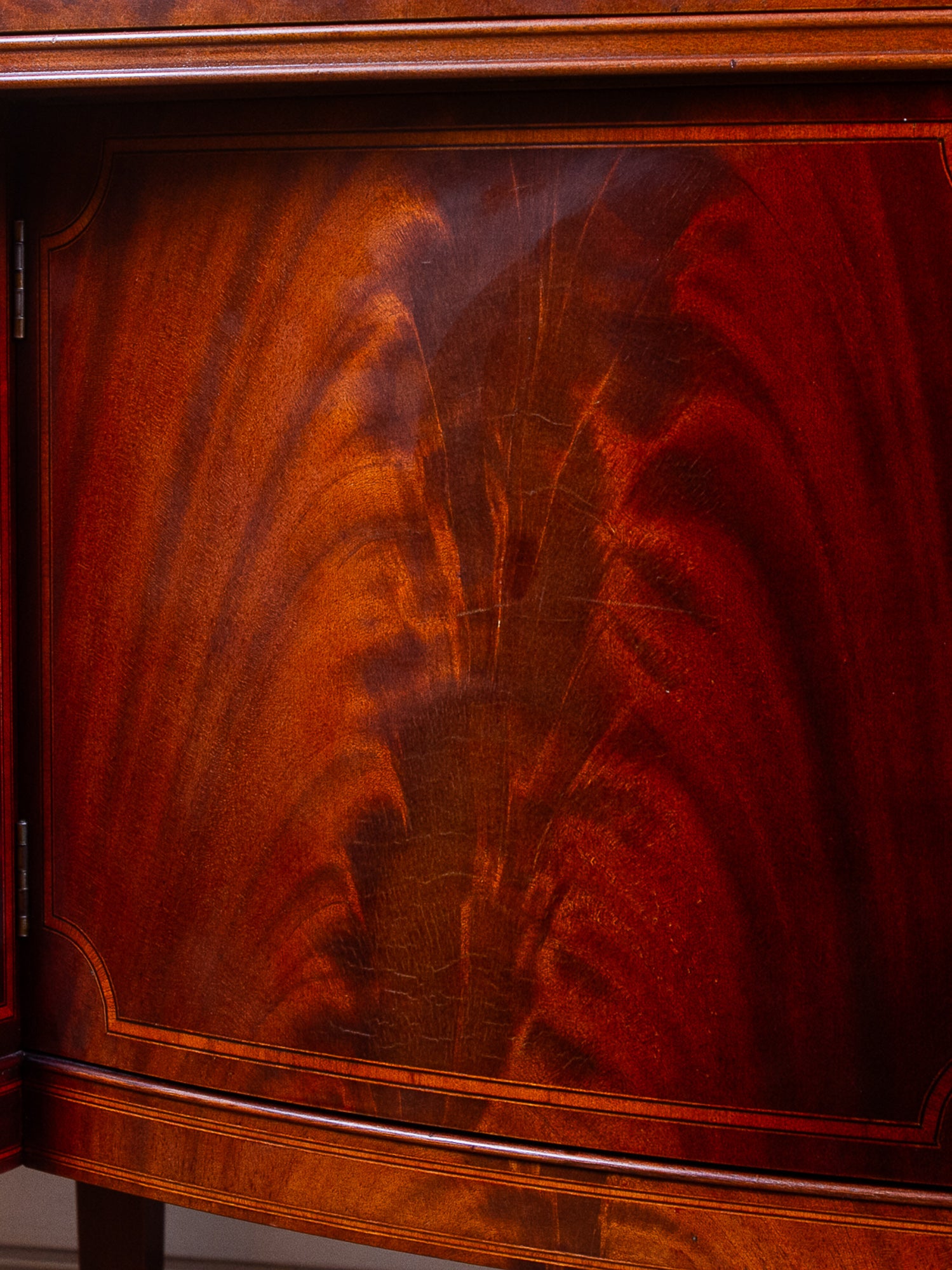 Large Antique Federal Style Inlaid Flame Mahogany Sideboard, Williams-Kimp, Grand Rapids, MI.