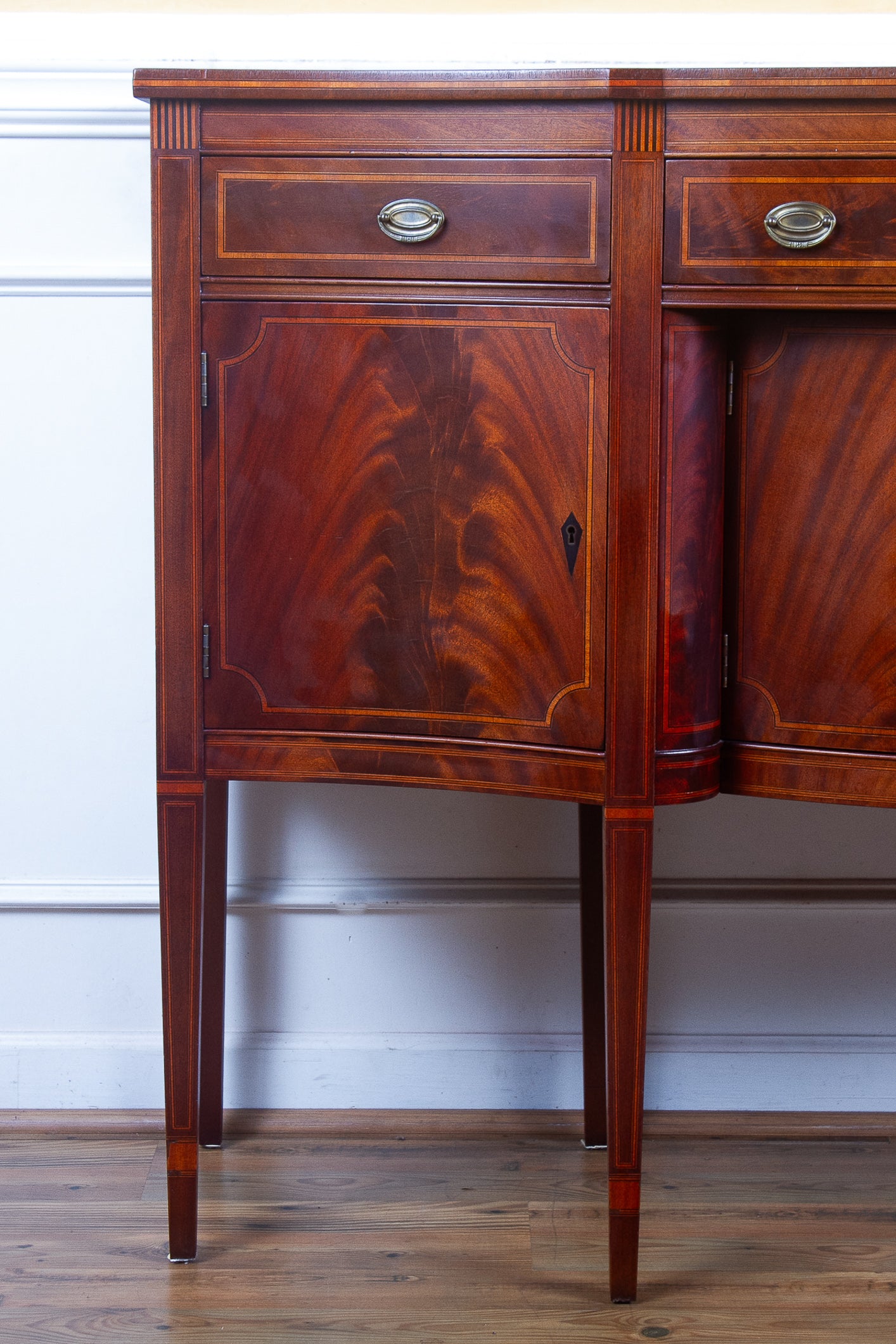 Large Antique Federal Style Inlaid Flame Mahogany Sideboard, Williams-Kimp, Grand Rapids, MI.