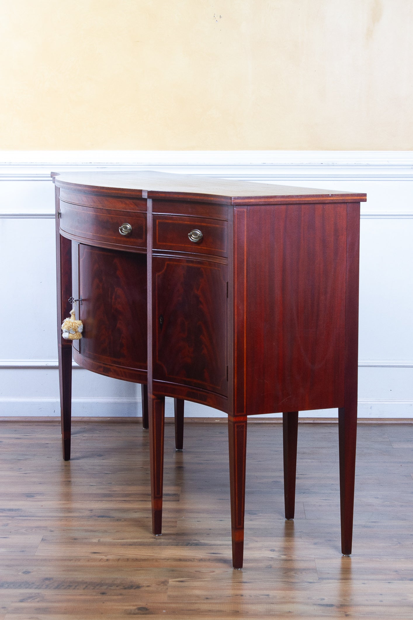Large Antique Federal Style Inlaid Flame Mahogany Sideboard, Williams-Kimp, Grand Rapids, MI.