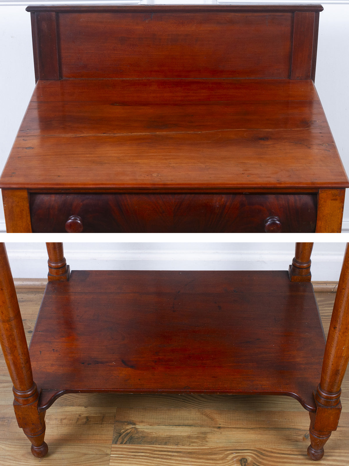 Early 19th Century American Cherry Sheraton Washstand with Flame Mahogany Drawer
