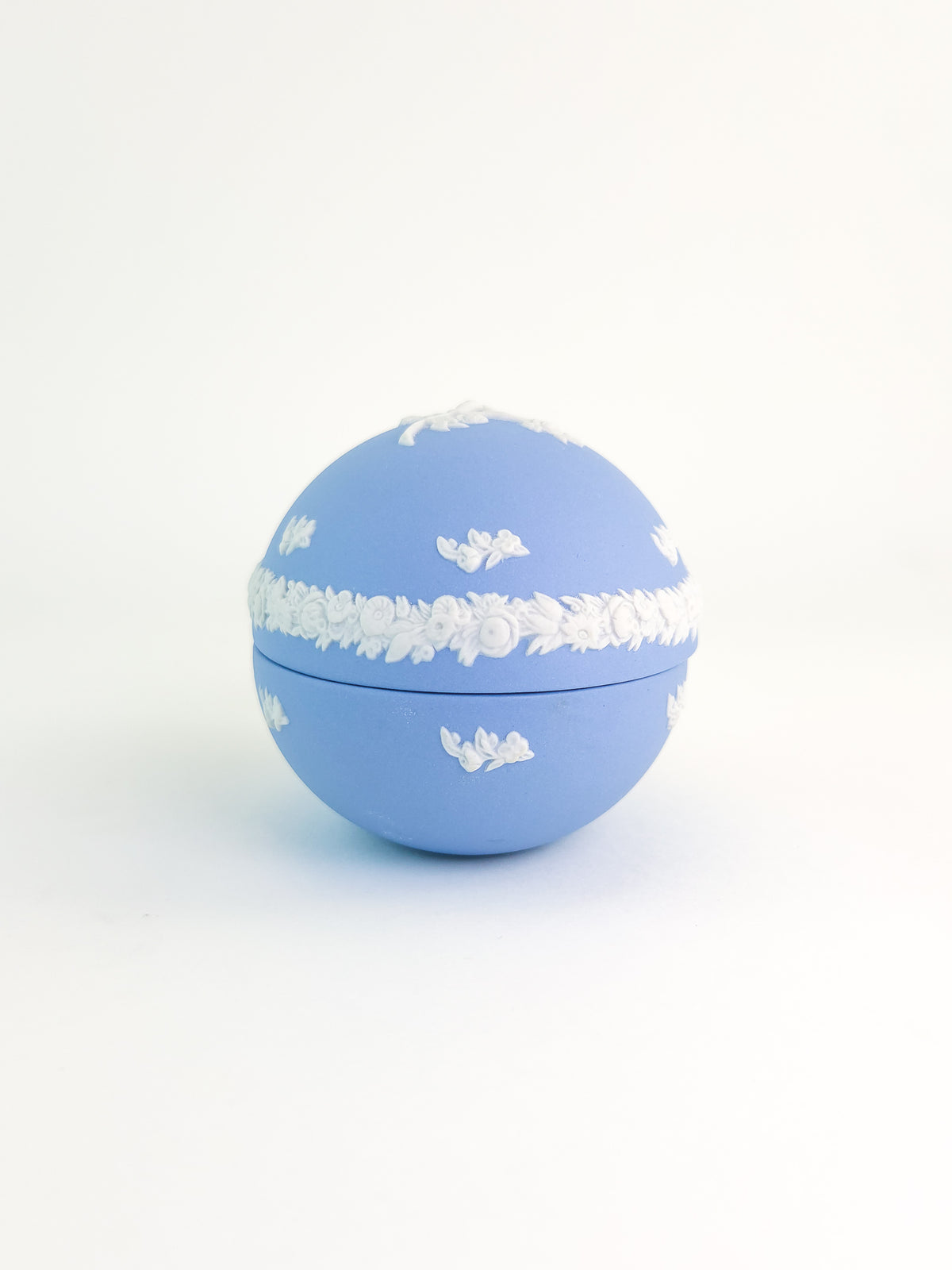 Wedgwood Blue Jasperware Egg-Shaped Trinket Box with Cherub Decoration