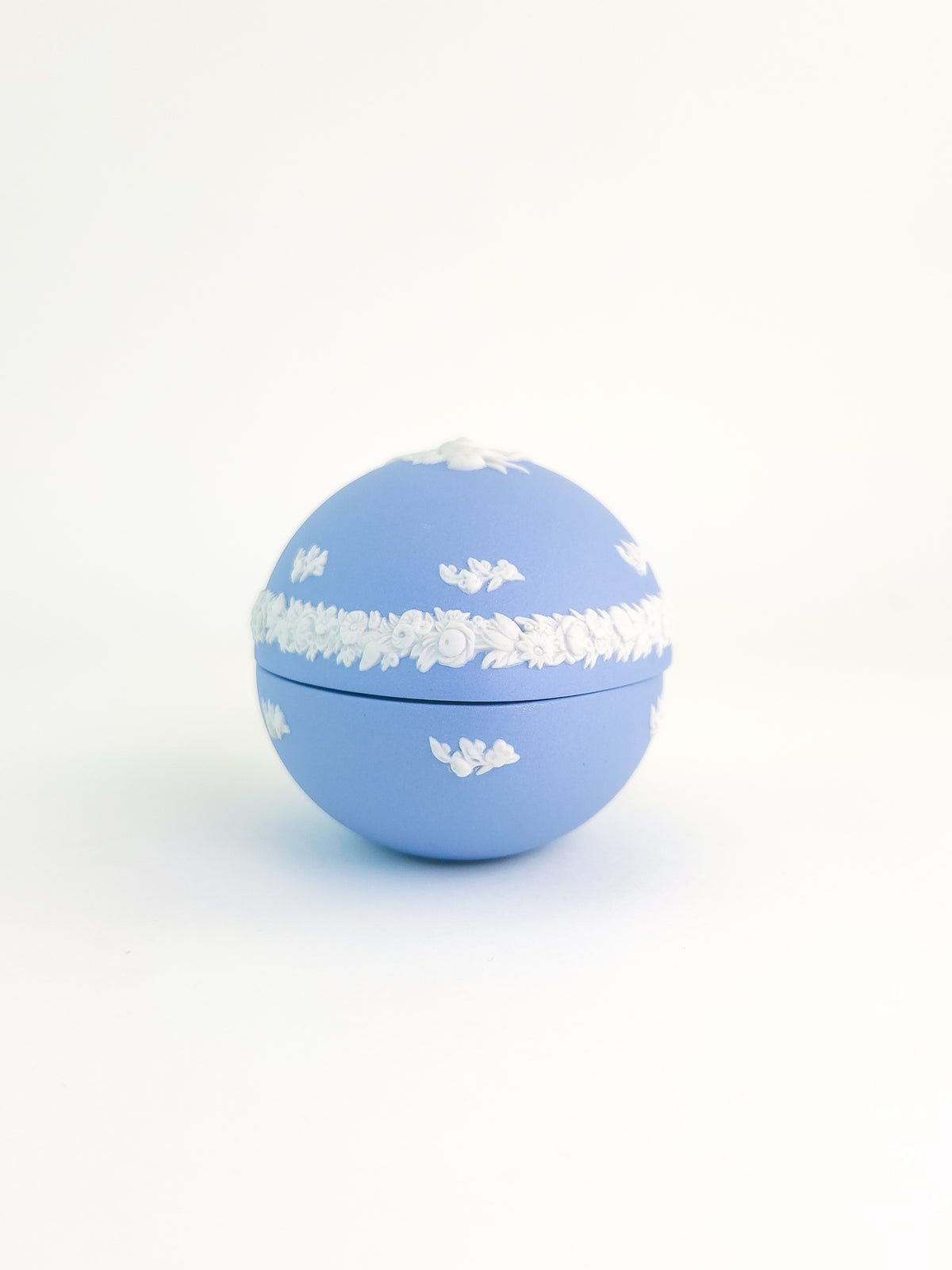 Wedgwood Blue Jasperware Egg-Shaped Trinket Box with Cherub Decoration
