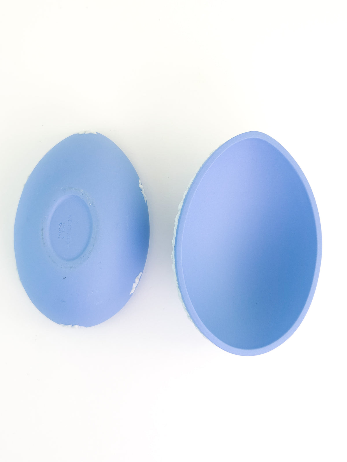 Wedgwood Blue Jasperware Egg-Shaped Trinket Box with Cherub Decoration