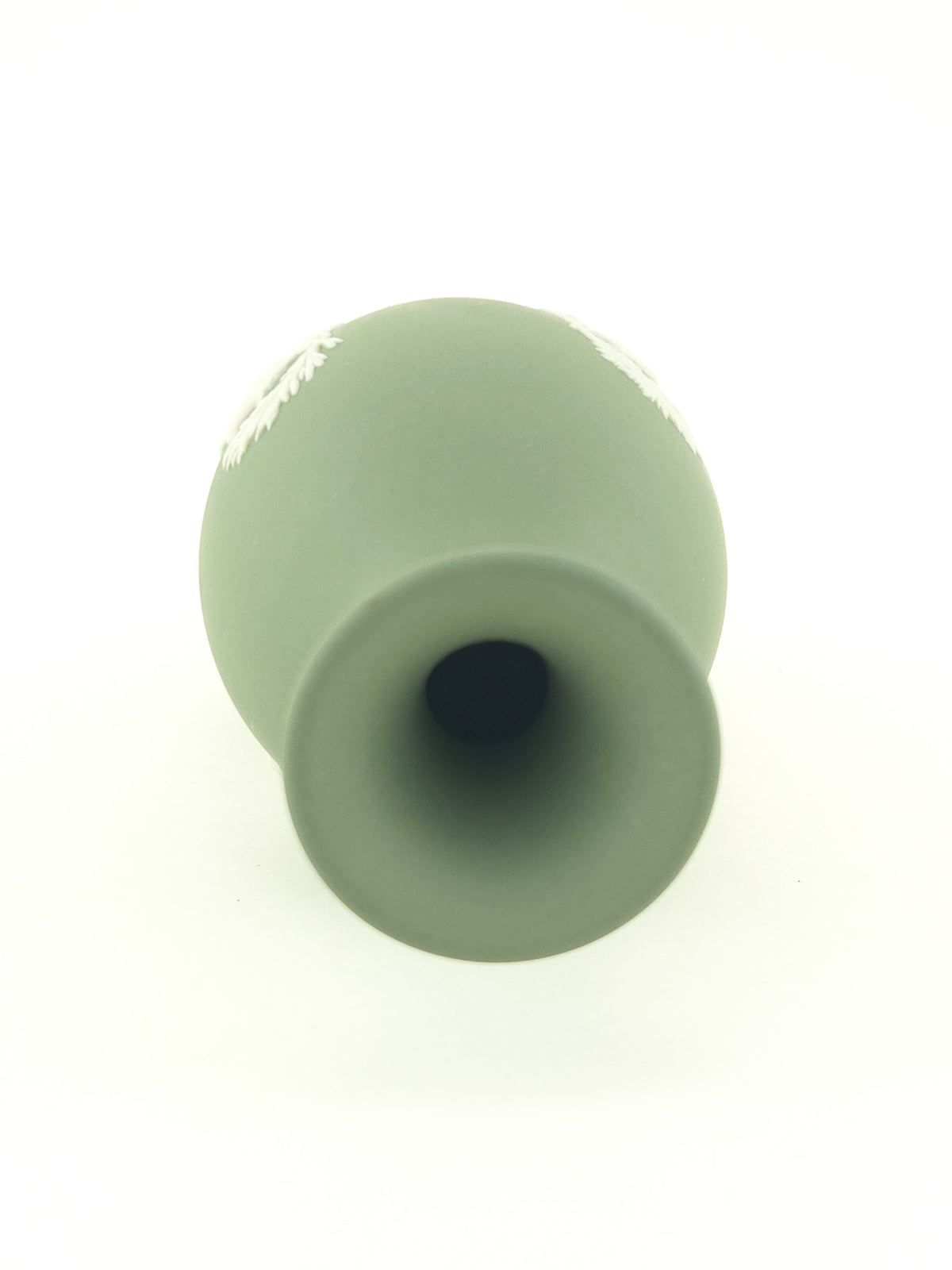 Vintage Wedgwood Sage Green Jasperware Bud Vase with Classical White Relief Decoration