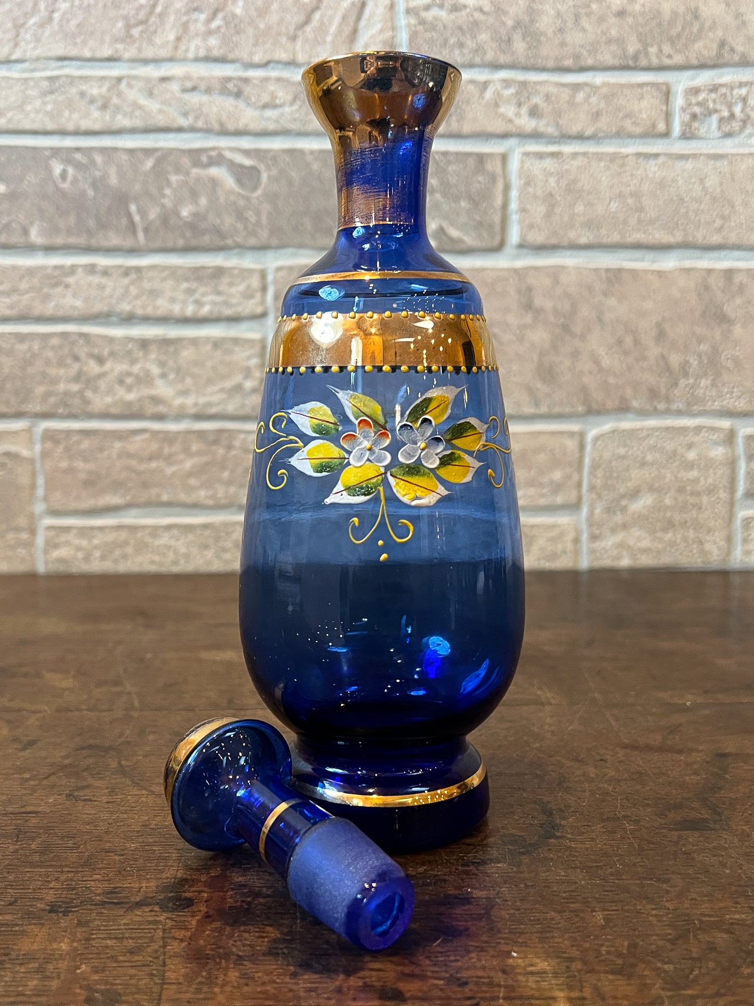 Vintage Venetian Style Cobalt Blue Glass Decanter & Six Shot Glasses