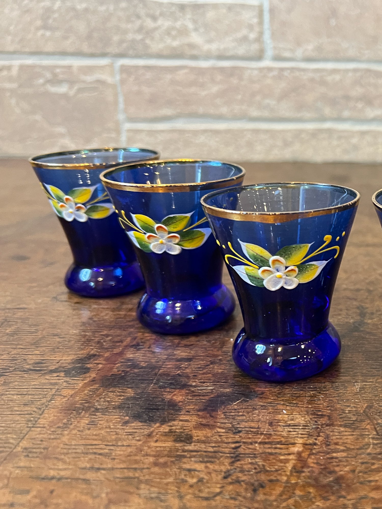 Vintage Venetian Style Cobalt Blue Glass Decanter & Six Shot Glasses