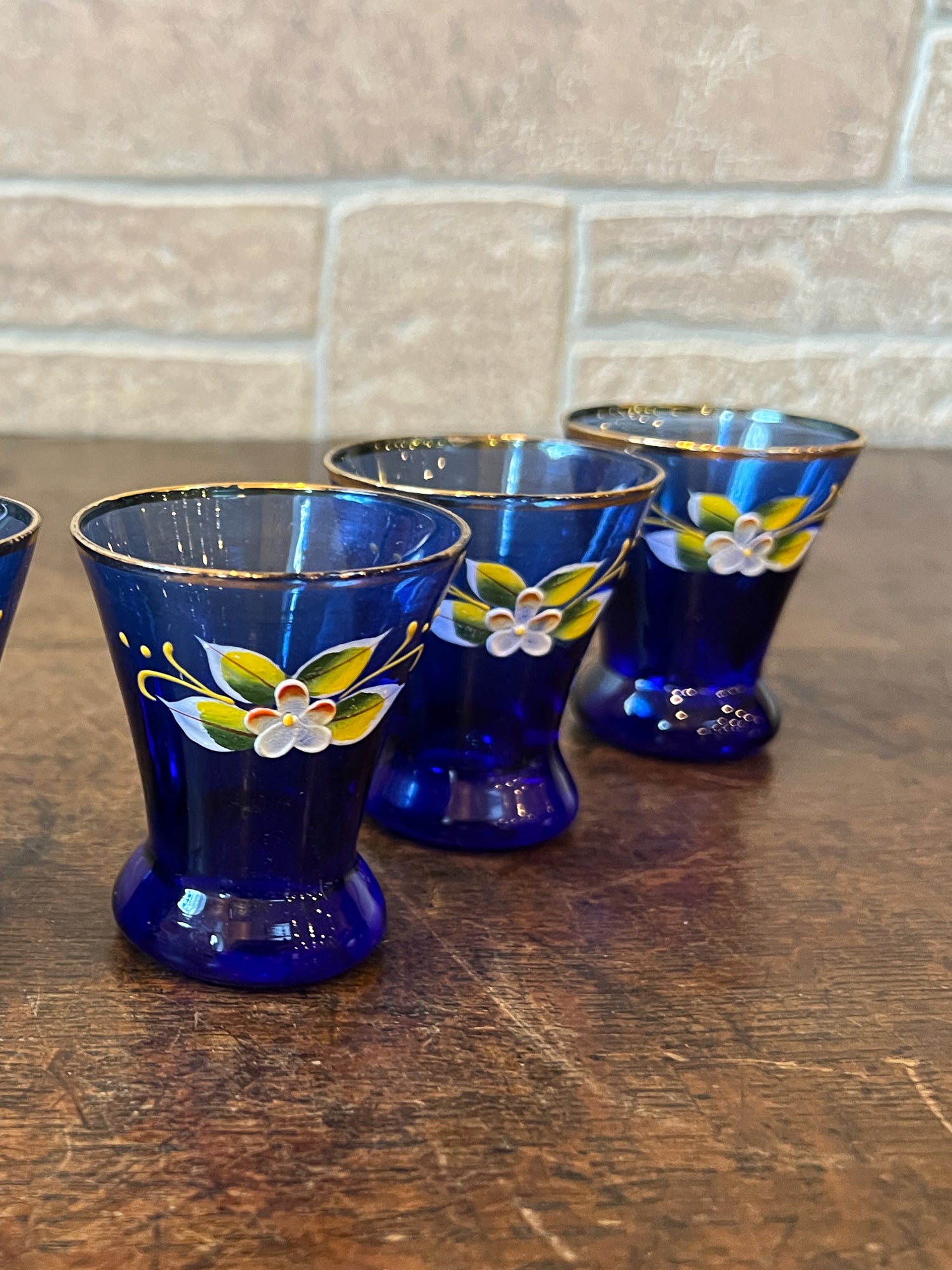 Vintage Venetian Style Cobalt Blue Glass Decanter & Six Shot Glasses