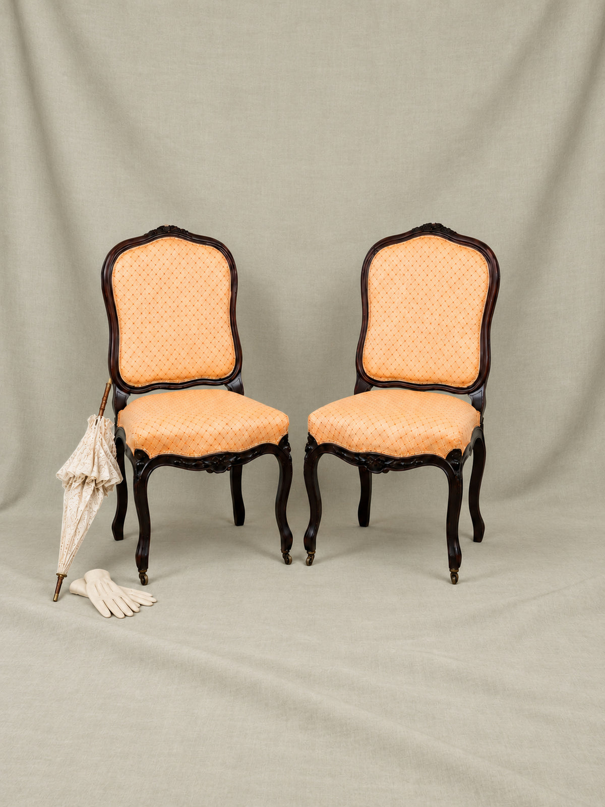 Pair of Antique 18th Century French Louis XV Upholstered Side Chairs
