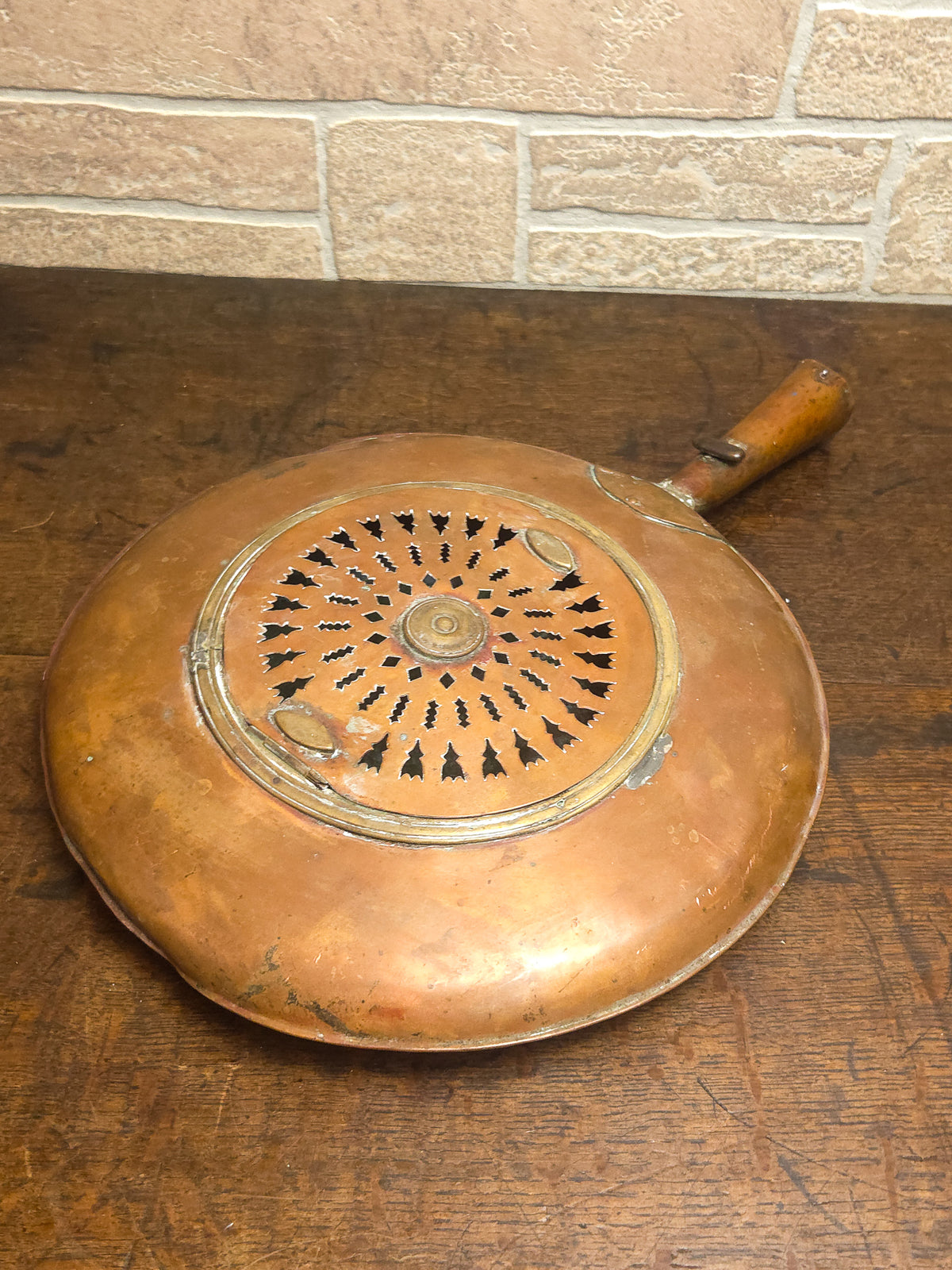 Antique Copper Bed Warmer Pan with Pierced Decoration