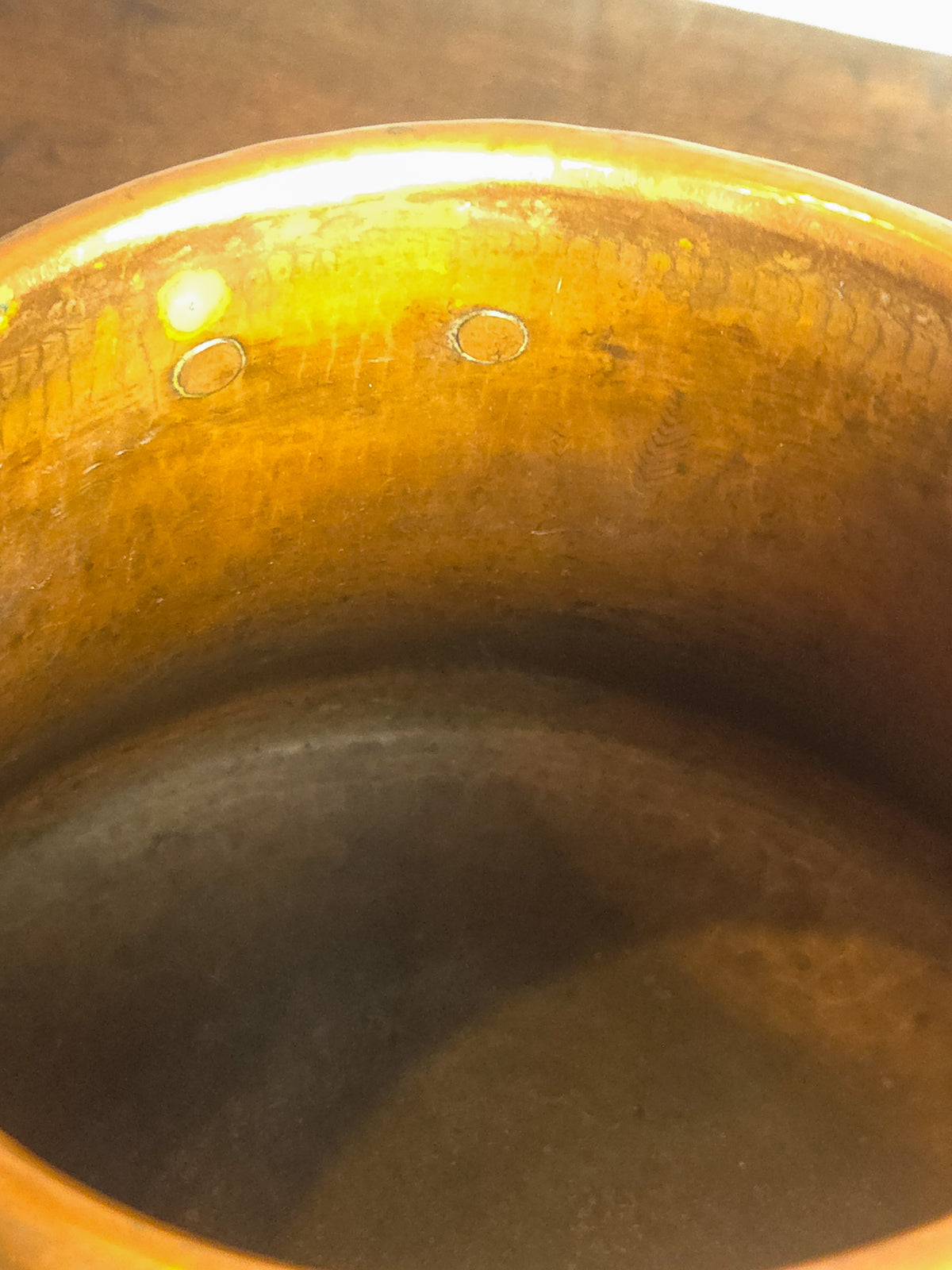 Antique French Aurillac Copper Cauldron with Brass Handle