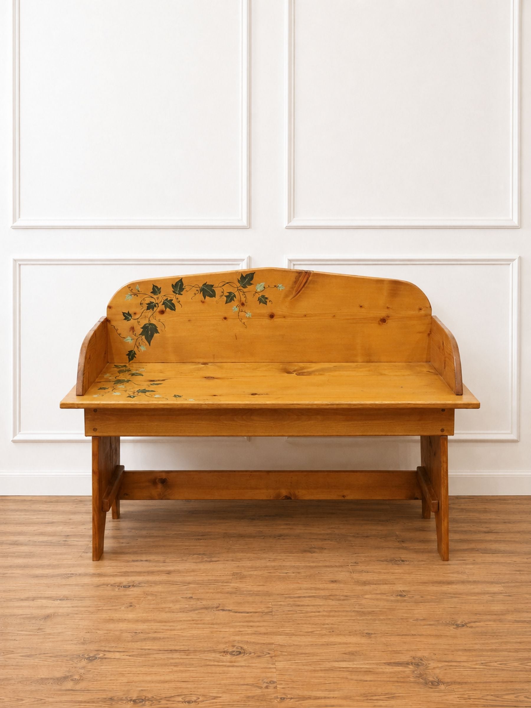 English Country Cottage Pine Bench, Handpainted.