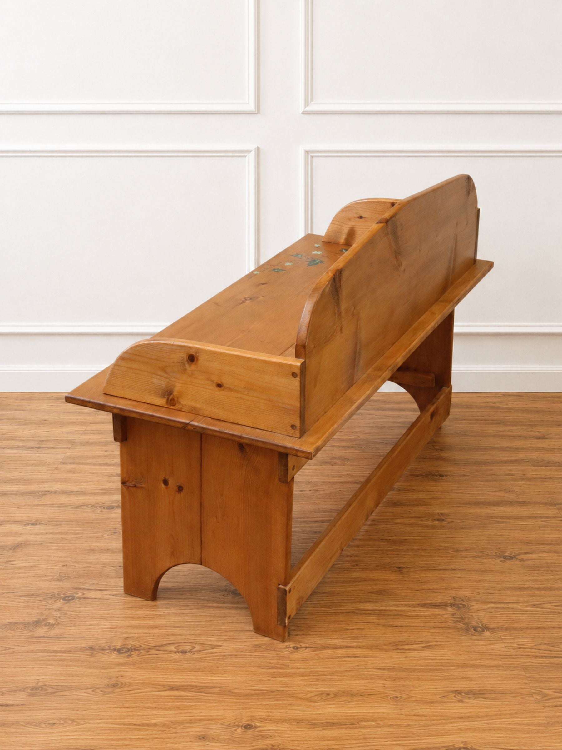 English Country Cottage Pine Bench, Handpainted.