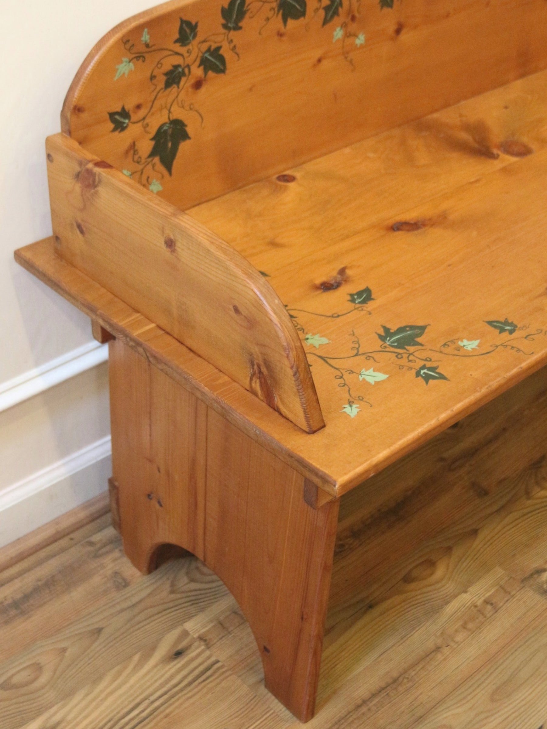 English Country Cottage Pine Bench, Handpainted.
