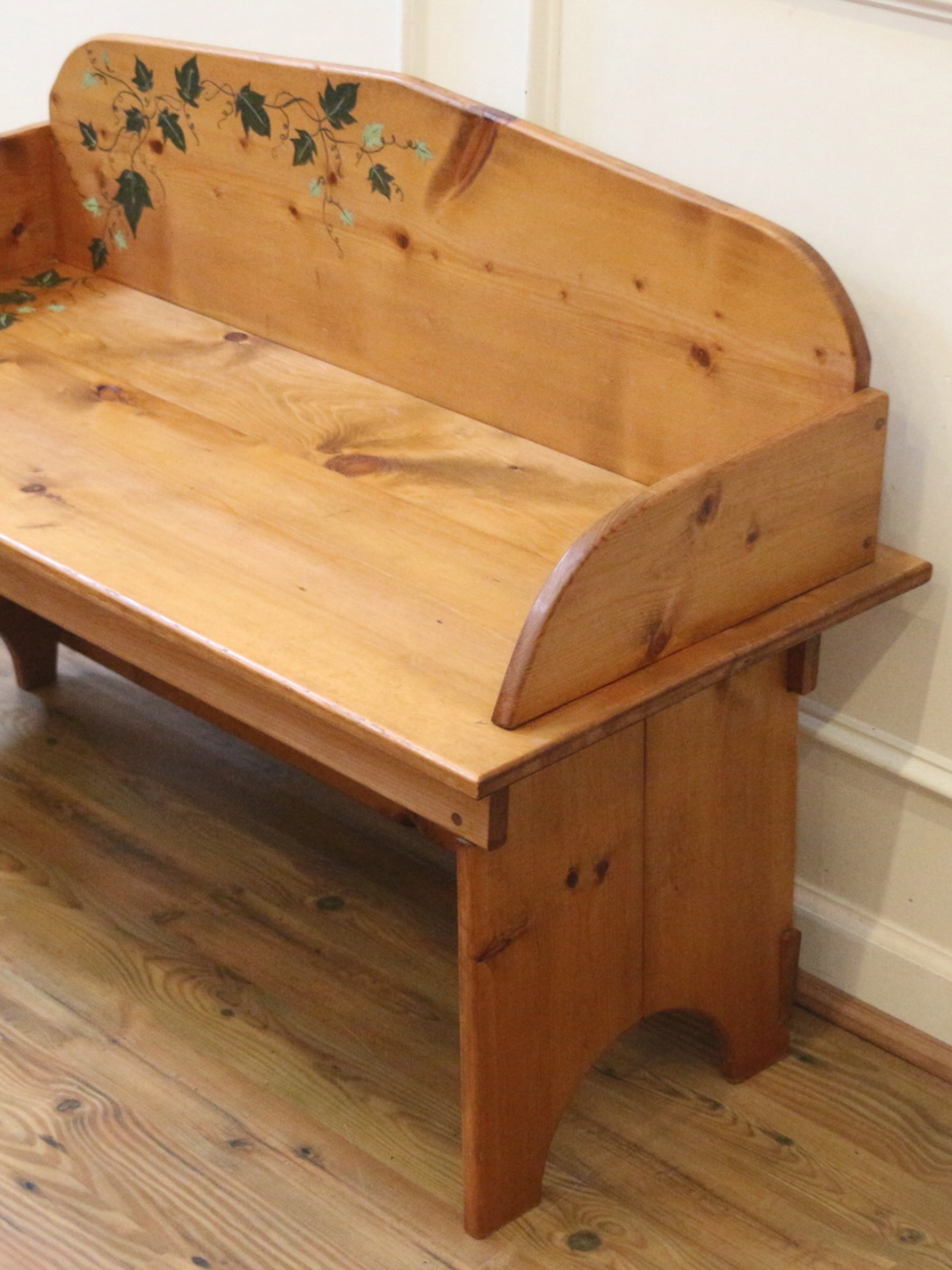 English Country Cottage Pine Bench, Handpainted.
