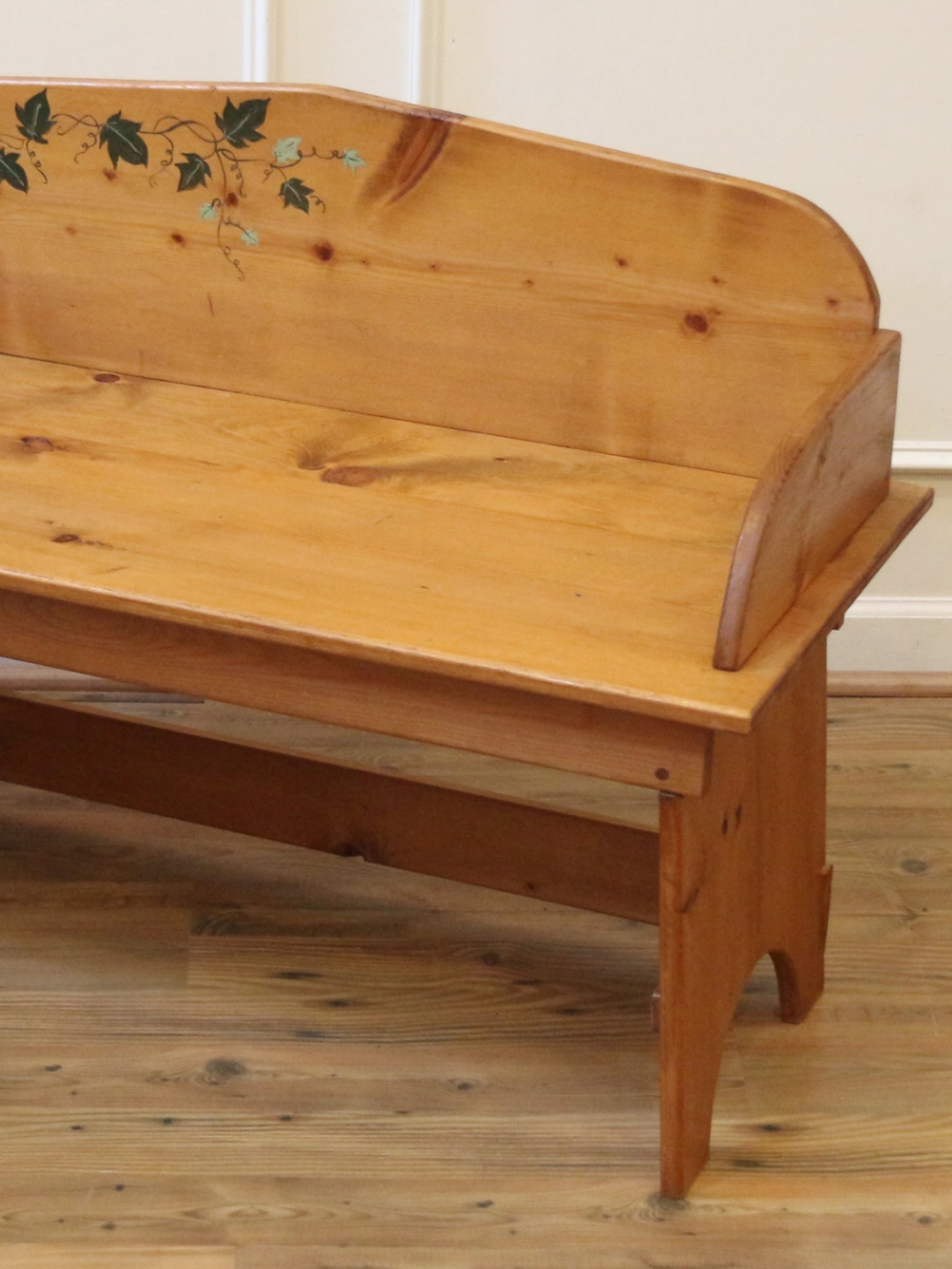 English Country Cottage Pine Bench, Handpainted.