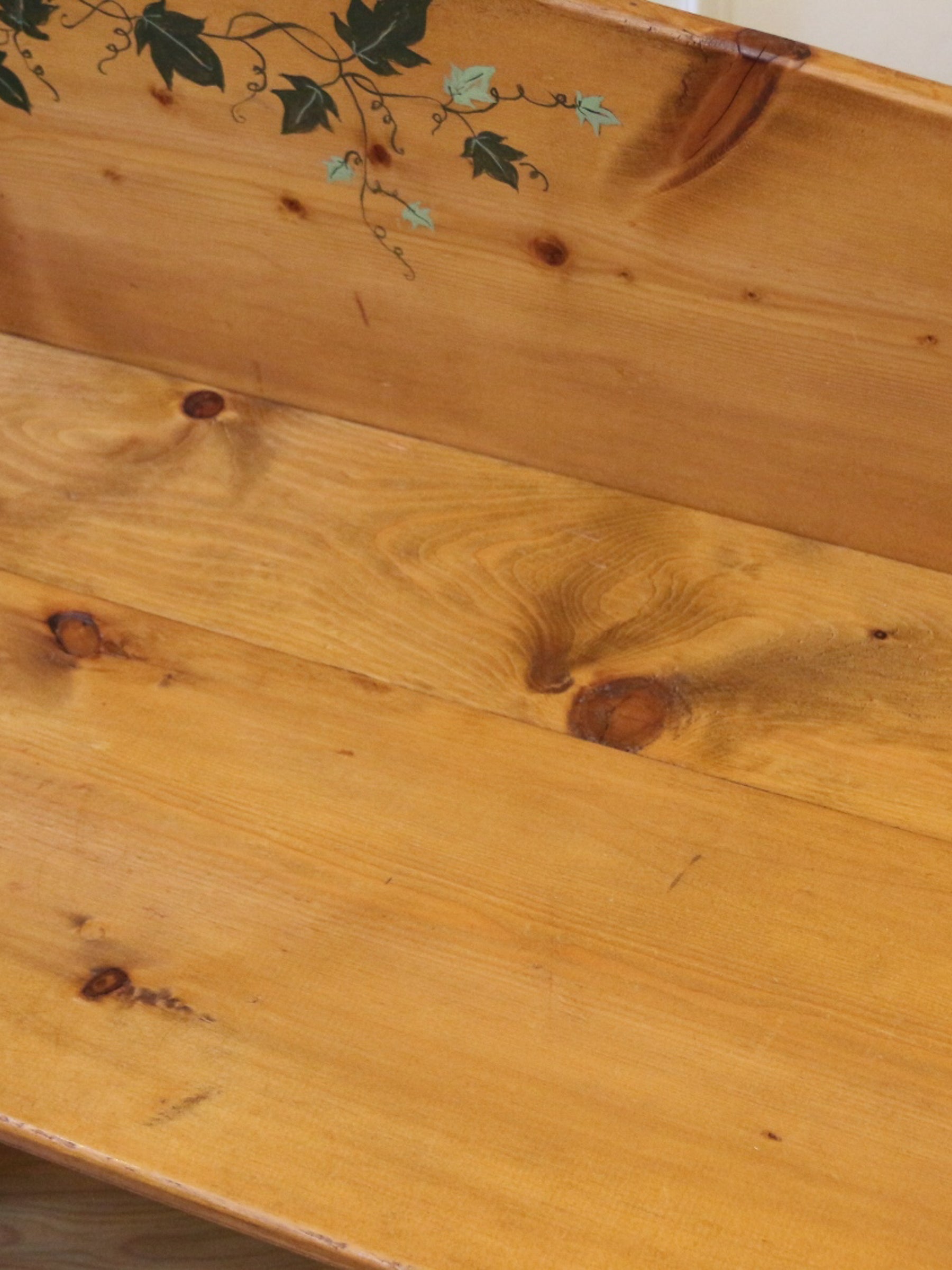 English Country Cottage Pine Bench, Handpainted.
