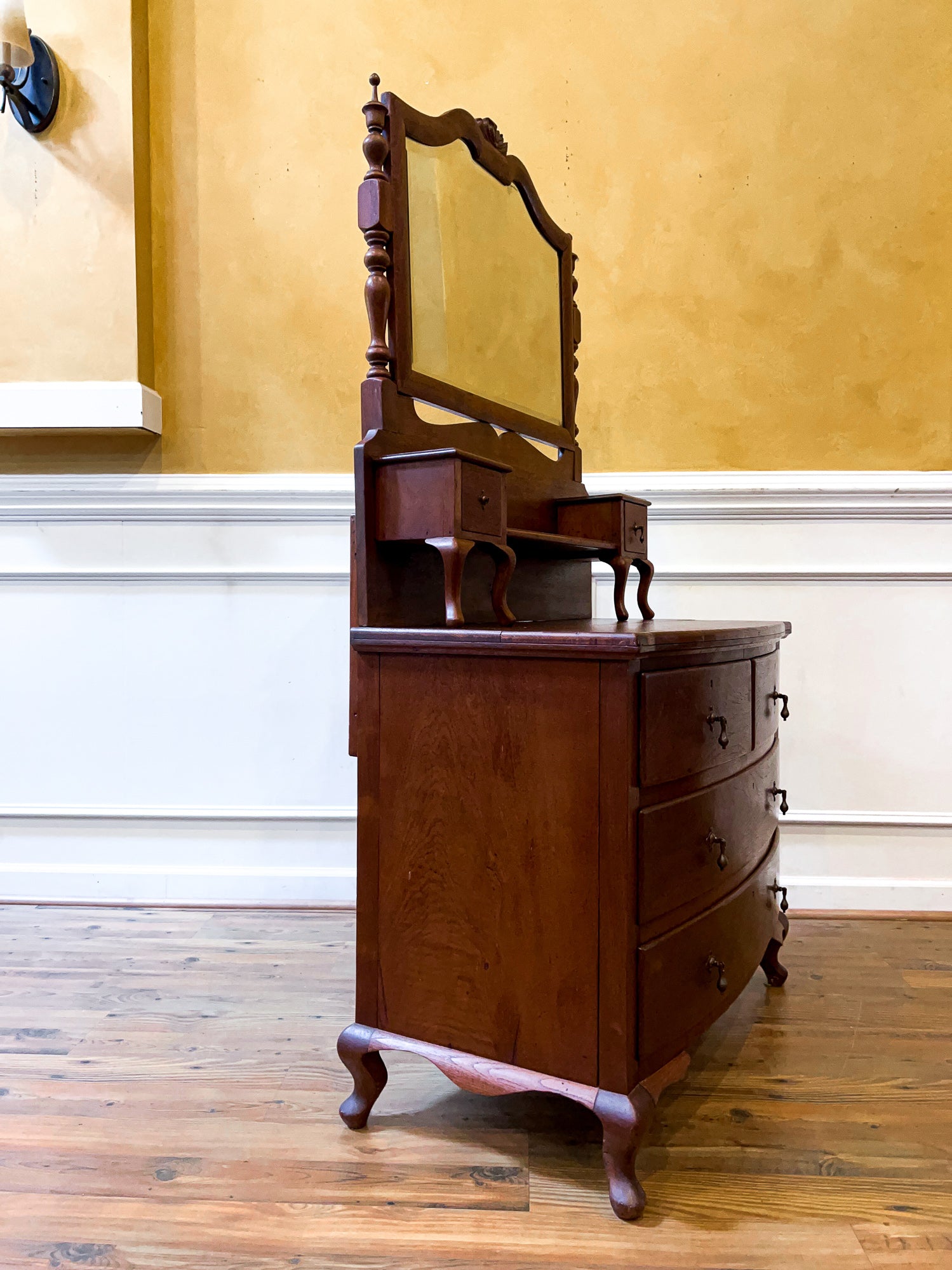 Early 20th Century Bow Front Dresser with Swivel Mirror