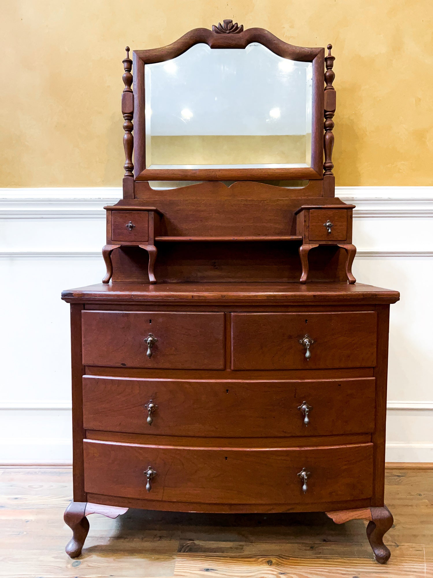 Early 20th Century Bow Front Dresser with Swivel Mirror