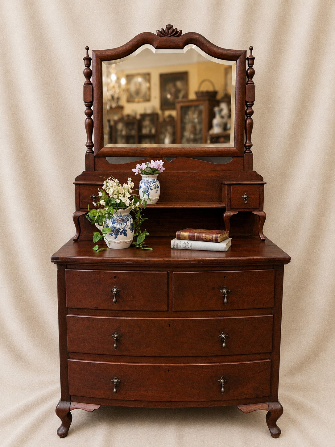 Early 20th Century Bow Front Dresser with Swivel Mirror