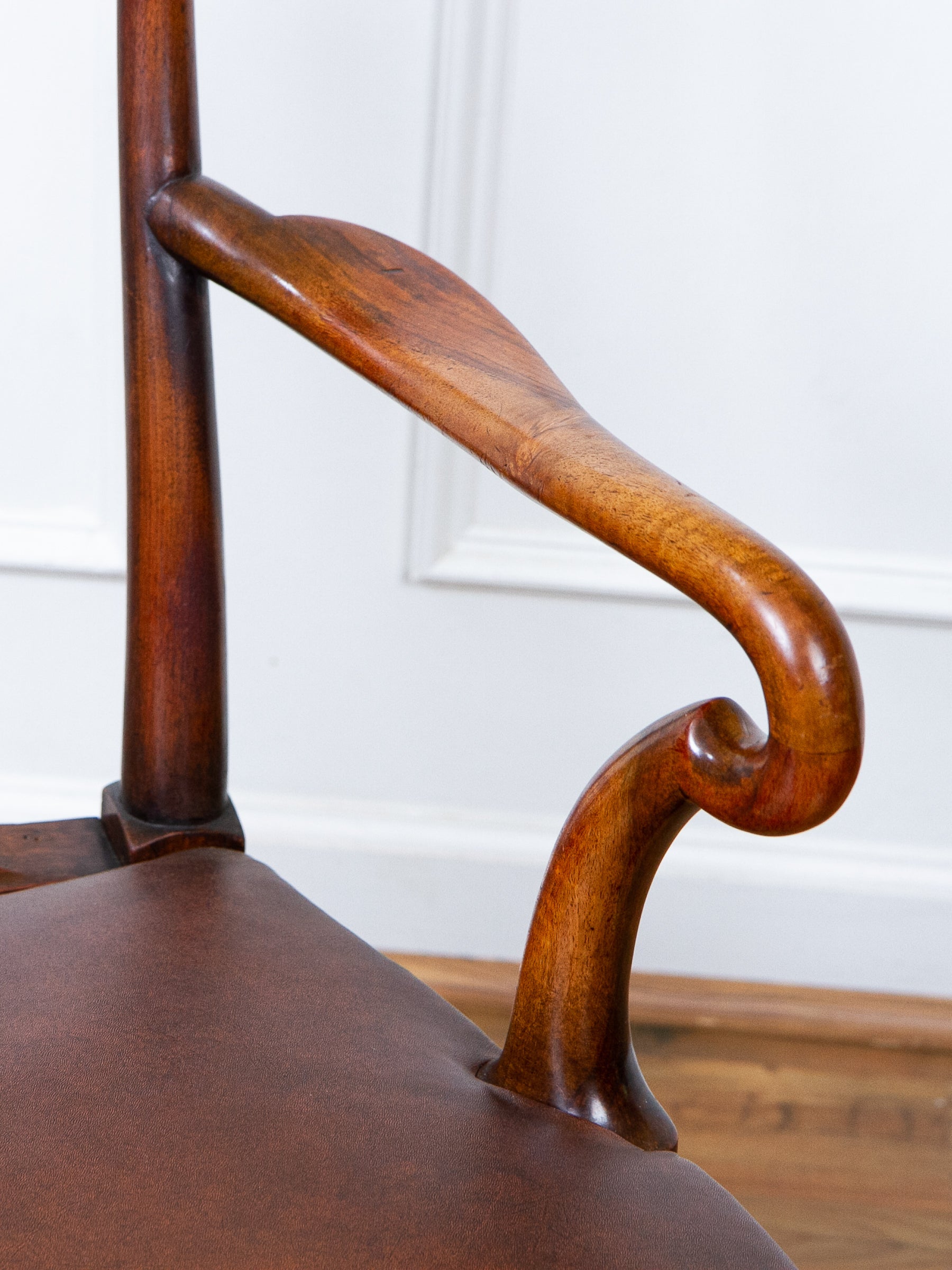 Early 18th Century English Georgian Walnut Queen Anne Shepherds Crook Arm Chair.