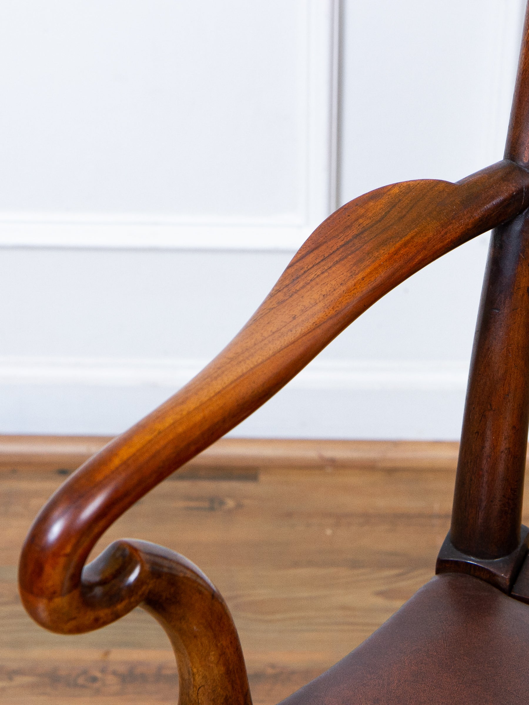 Early 18th Century English Georgian Walnut Queen Anne Shepherds Crook Arm Chair.